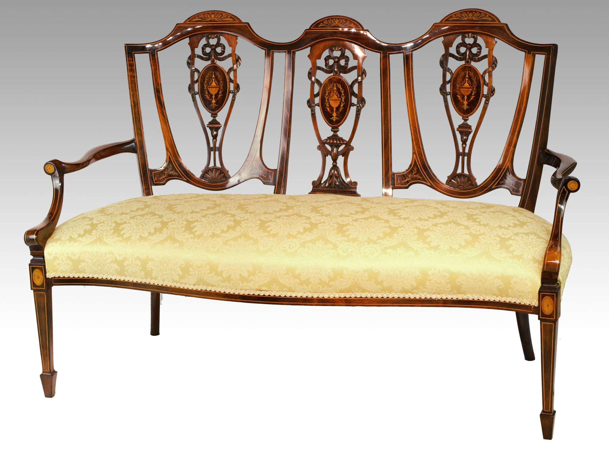 A Fine Quality Late Victorian Rosewood Inlaid Three Seater Settee