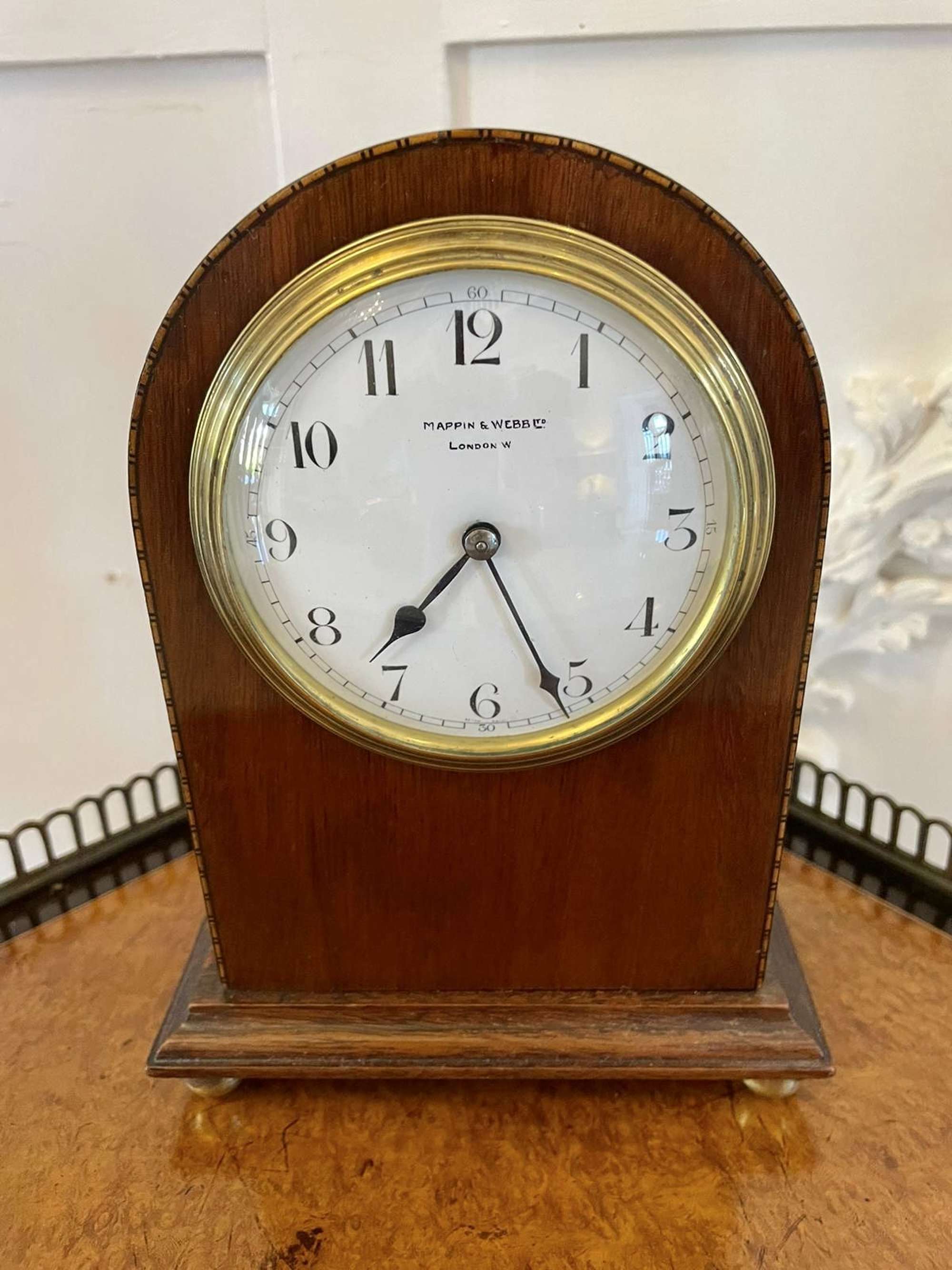 Quality Antique Inlaid Mahogany Mantel Clock By Mappin & Webb, London