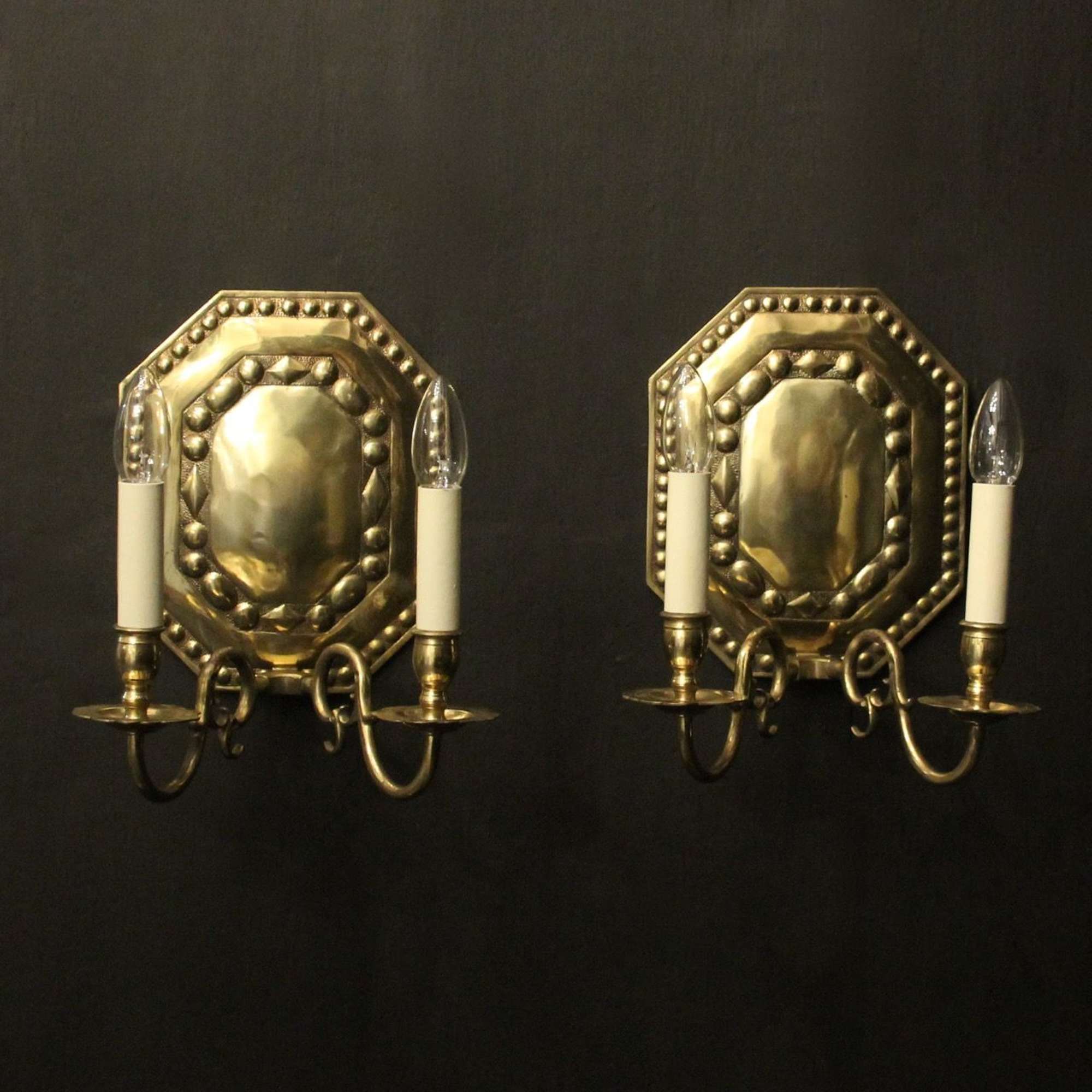 English Pair Of Brass Antique Wall Lights