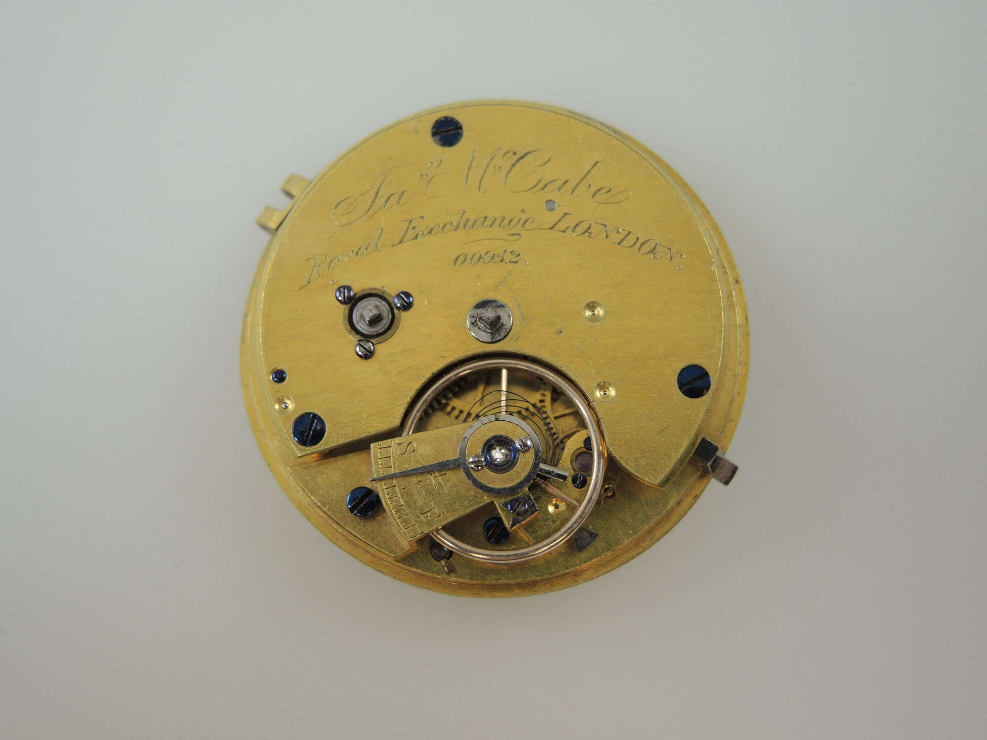 English fusee pocket watch movement by McCabe, London c1850