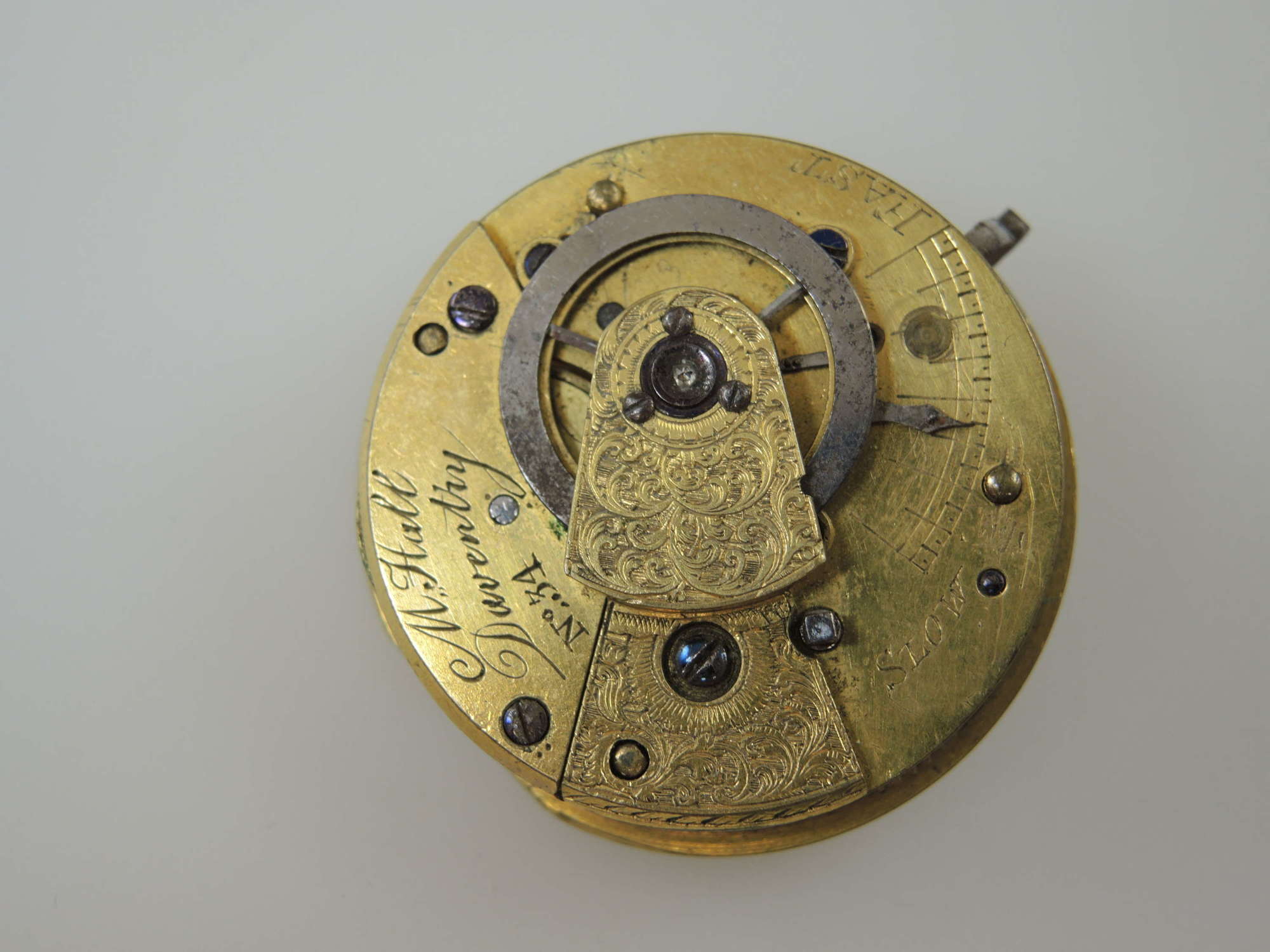 Verge pocket watch movement by Hall, Daventry c1825