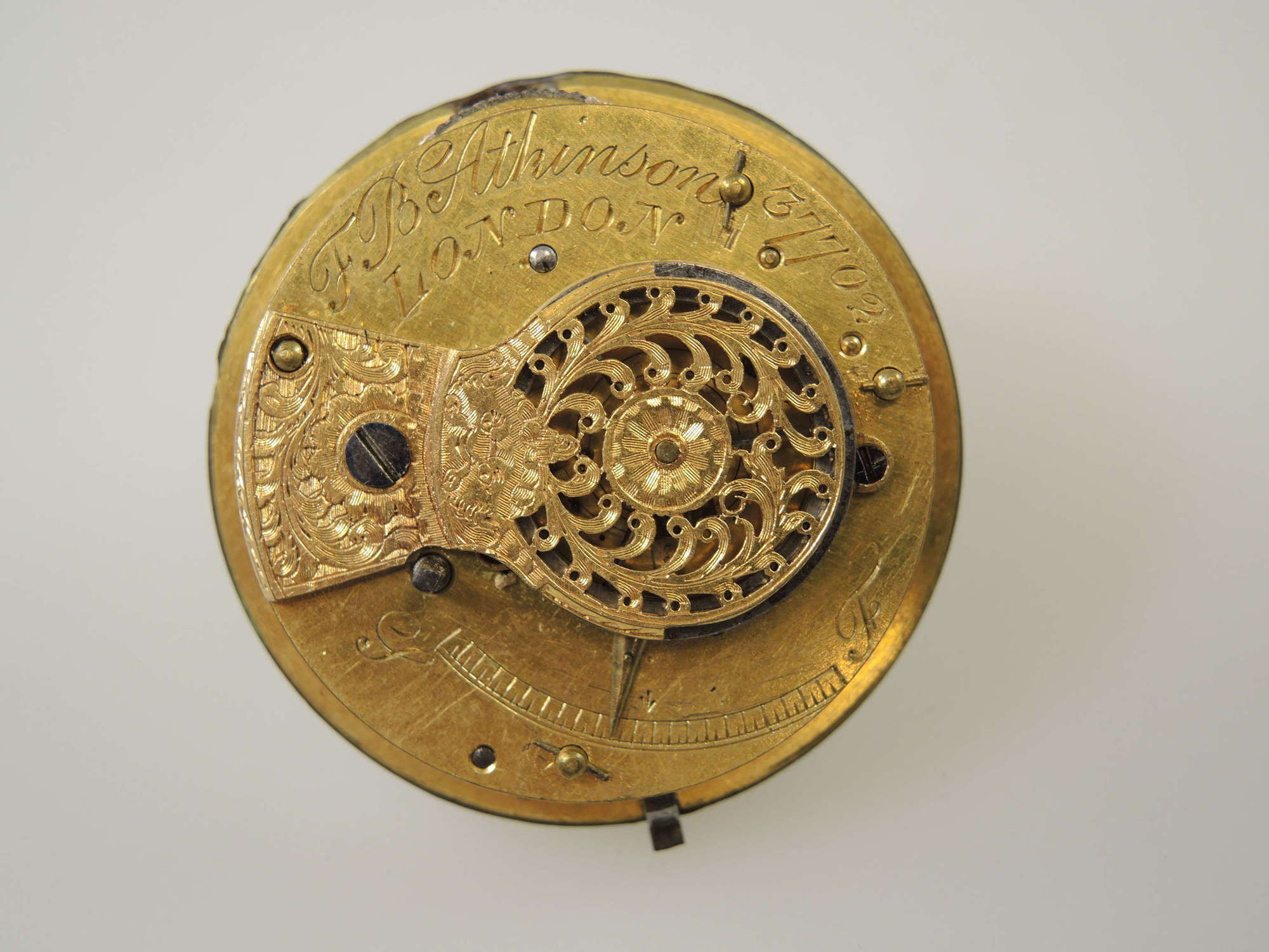 Verge fusee pocket watch movement by Athinson, London c1810