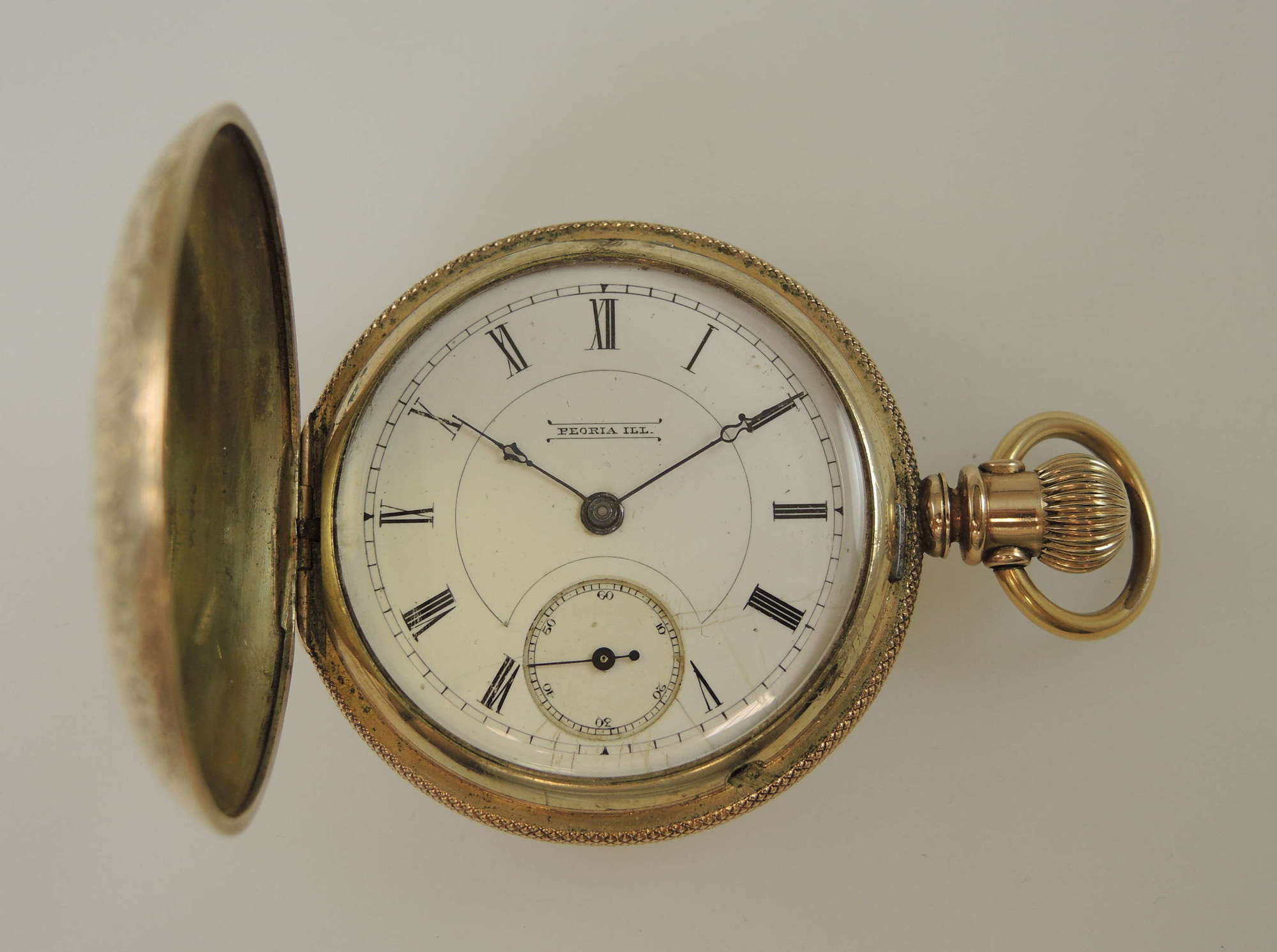 Rare gold plated Victorian hunter pocket watch by Peoria c1890