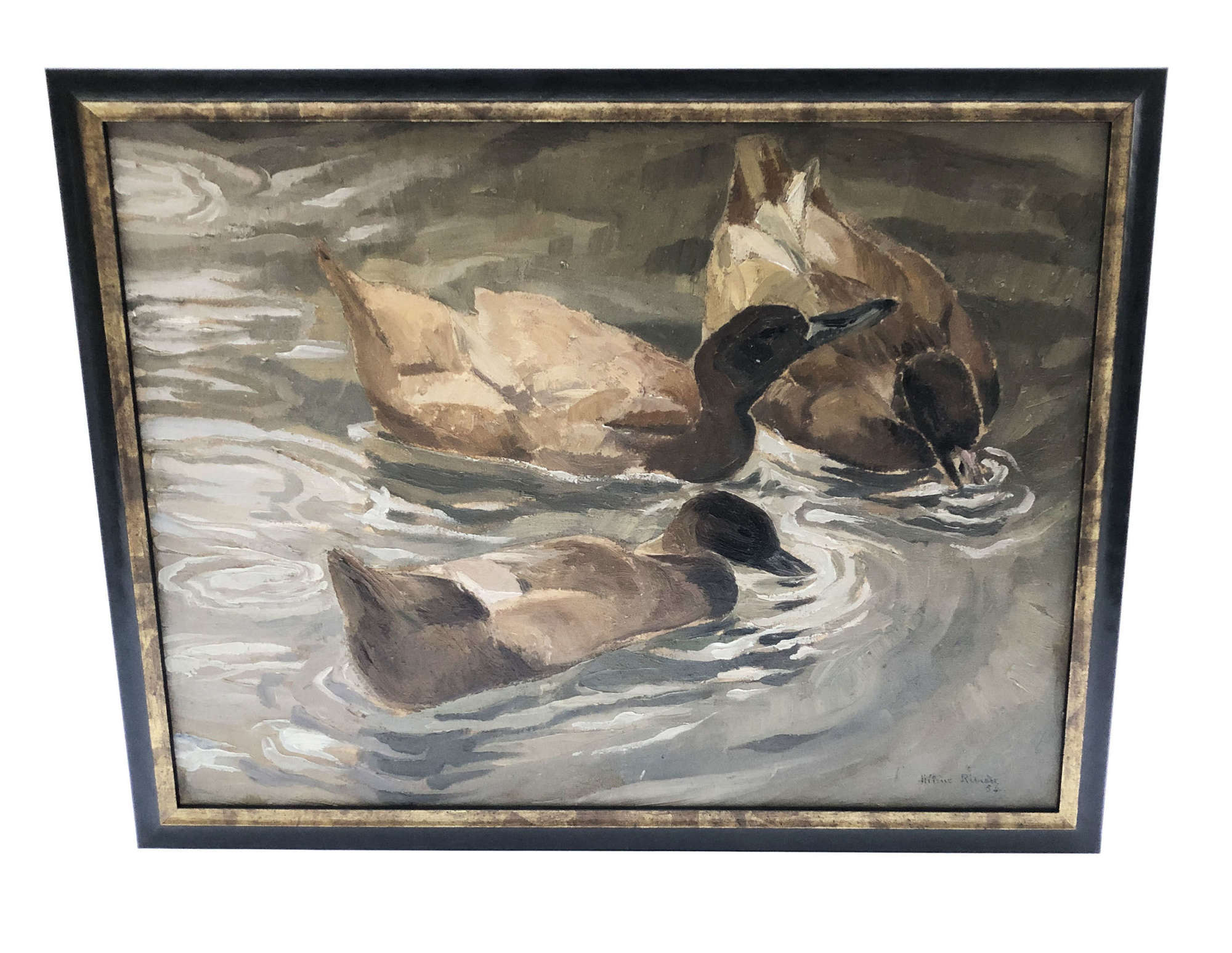 French 20th century Framed Oil on Canvas of Wild Ducks