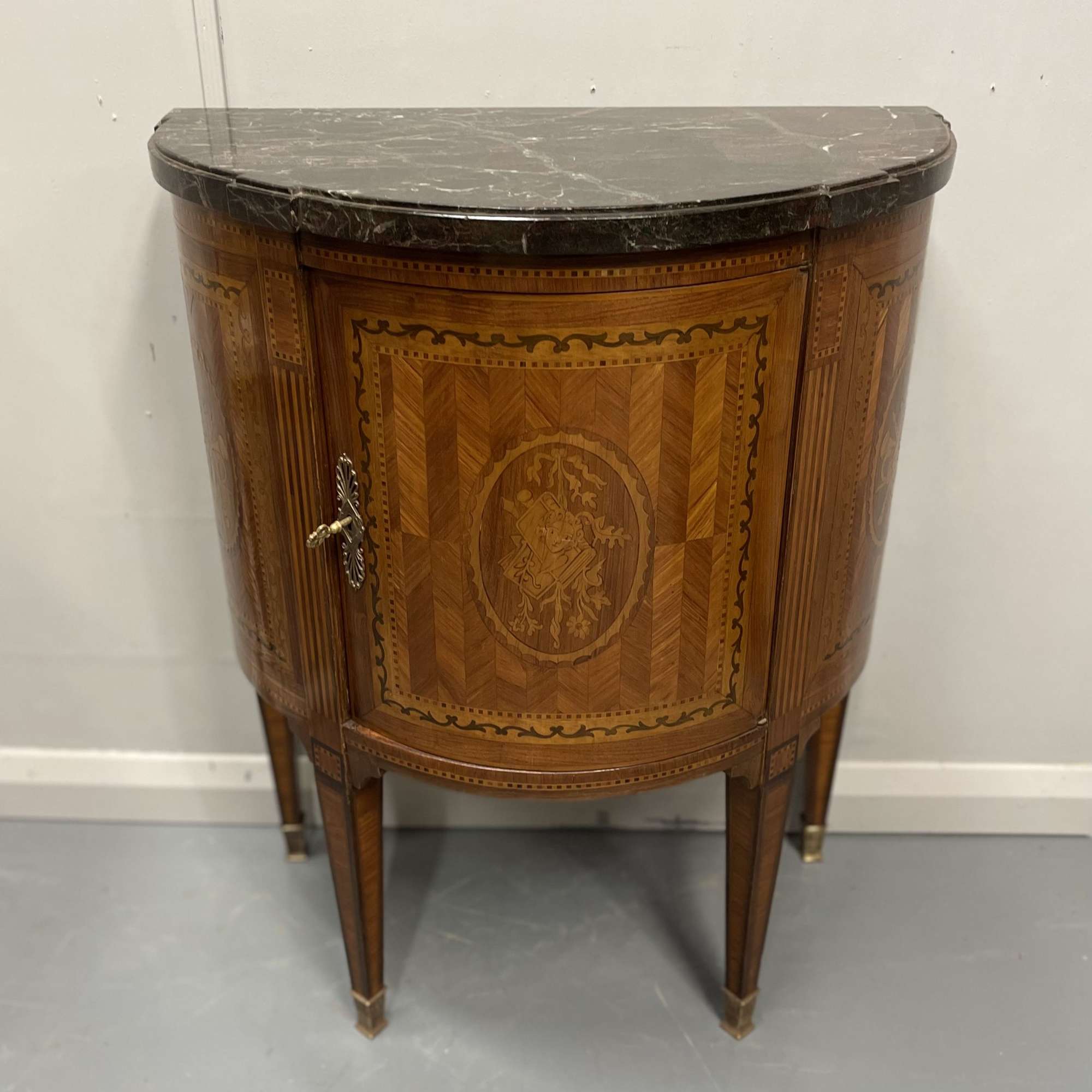 19th Century French Marquetry Demi Lune Cabinet
