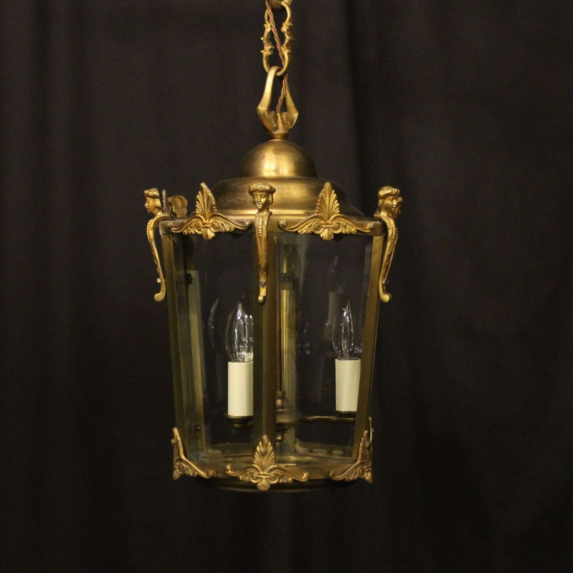 French Bronze Triple Light Antique Hall Lantern
