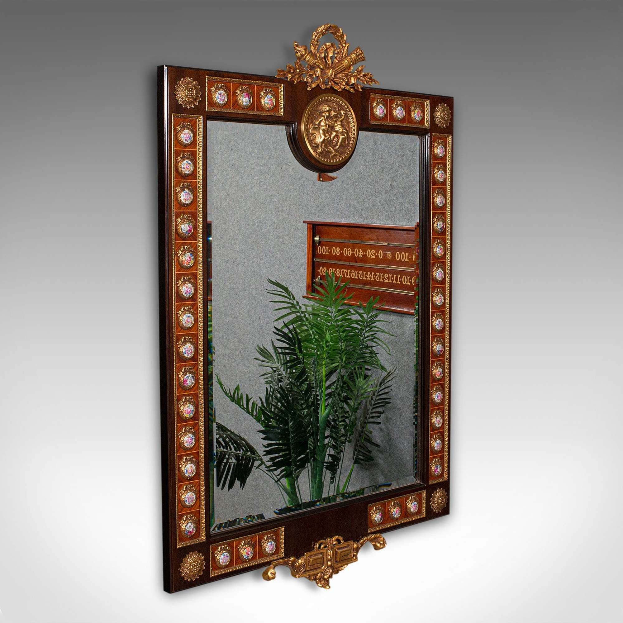 Large Vintage Decorative Mirror, Continental, Walnut, Overmantle, Italianate