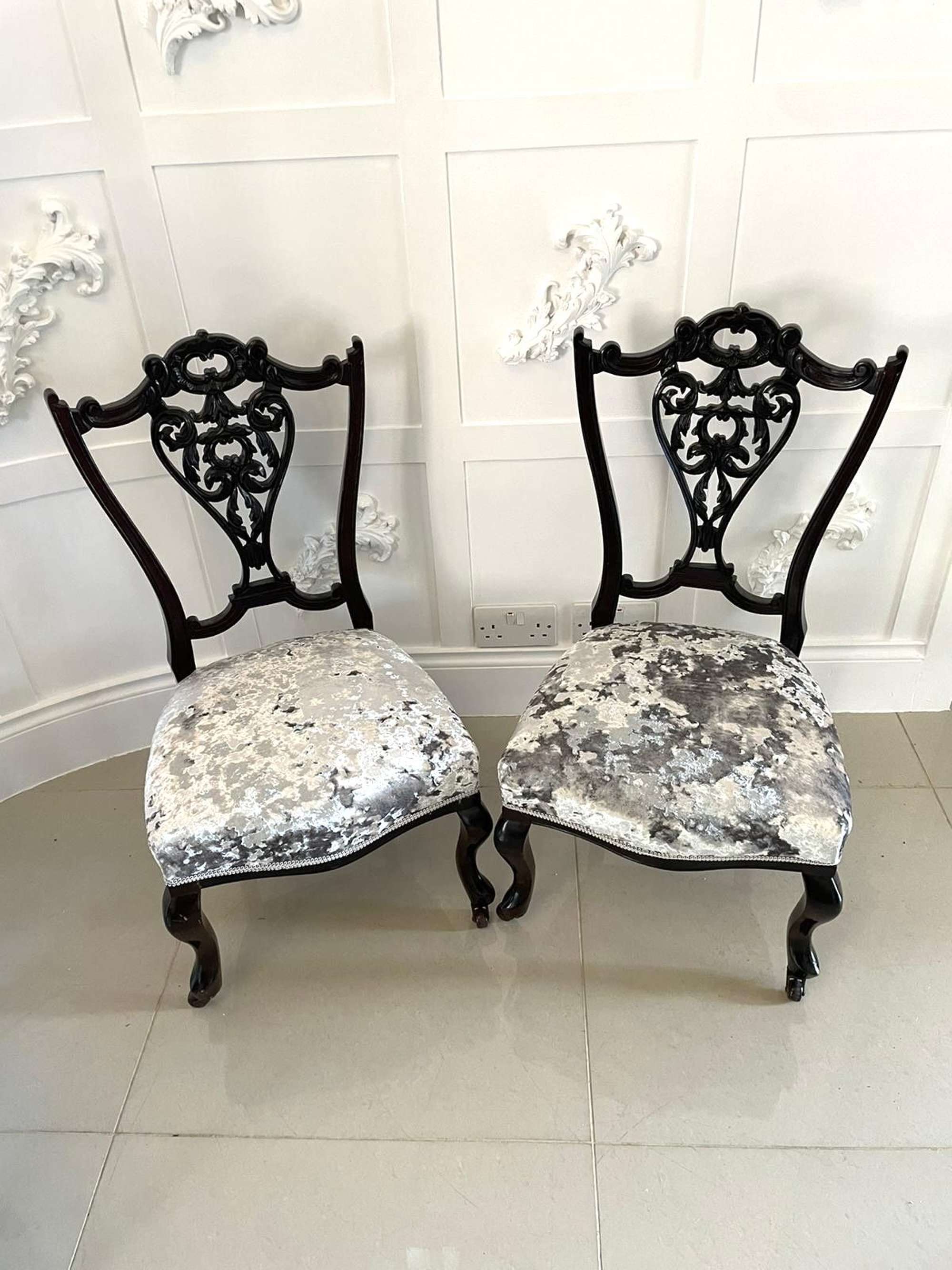 Antique Pair Of Quality Victorian Ebonised Side Chairs
