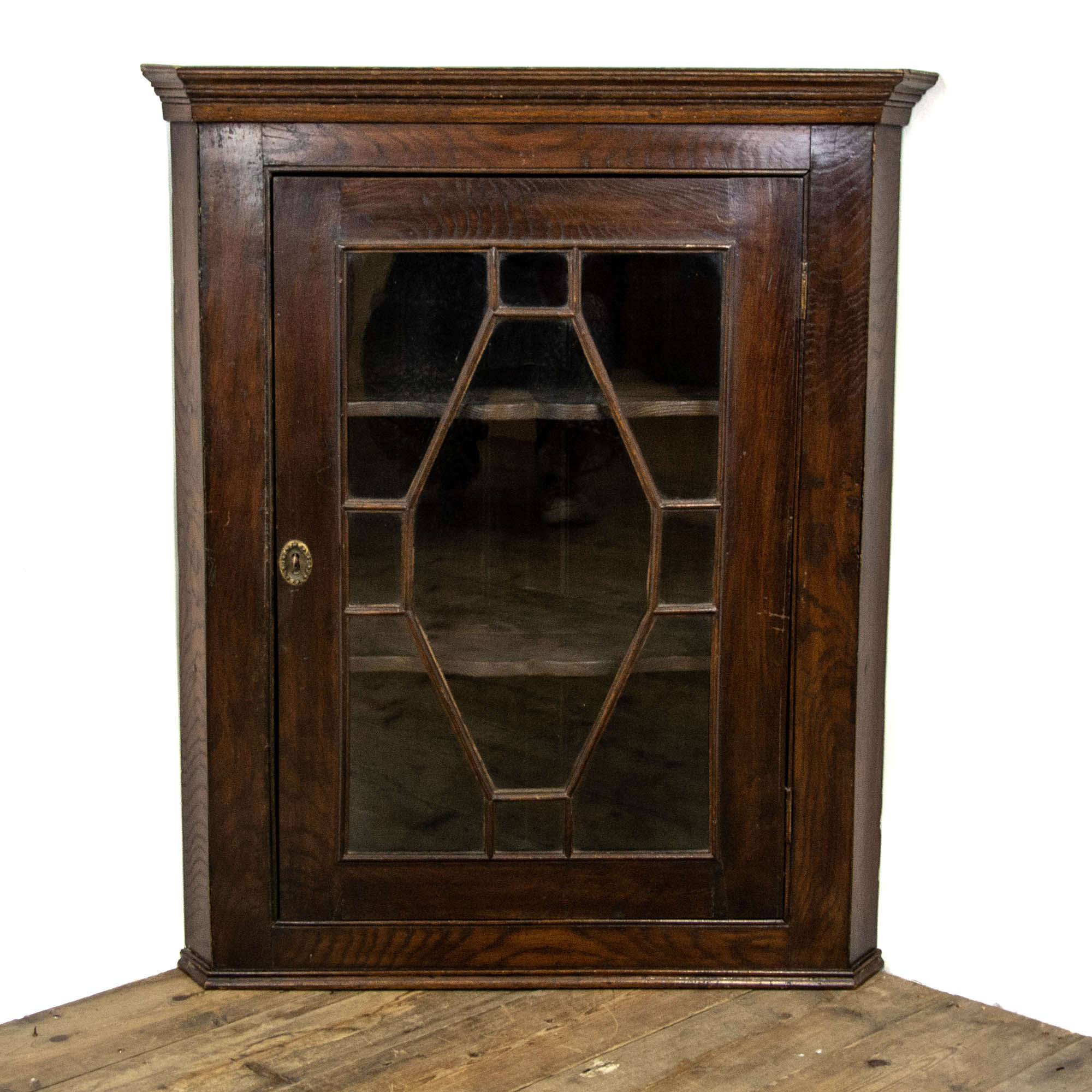 Antique Oak And Glazed Hanging Corner Cabinet