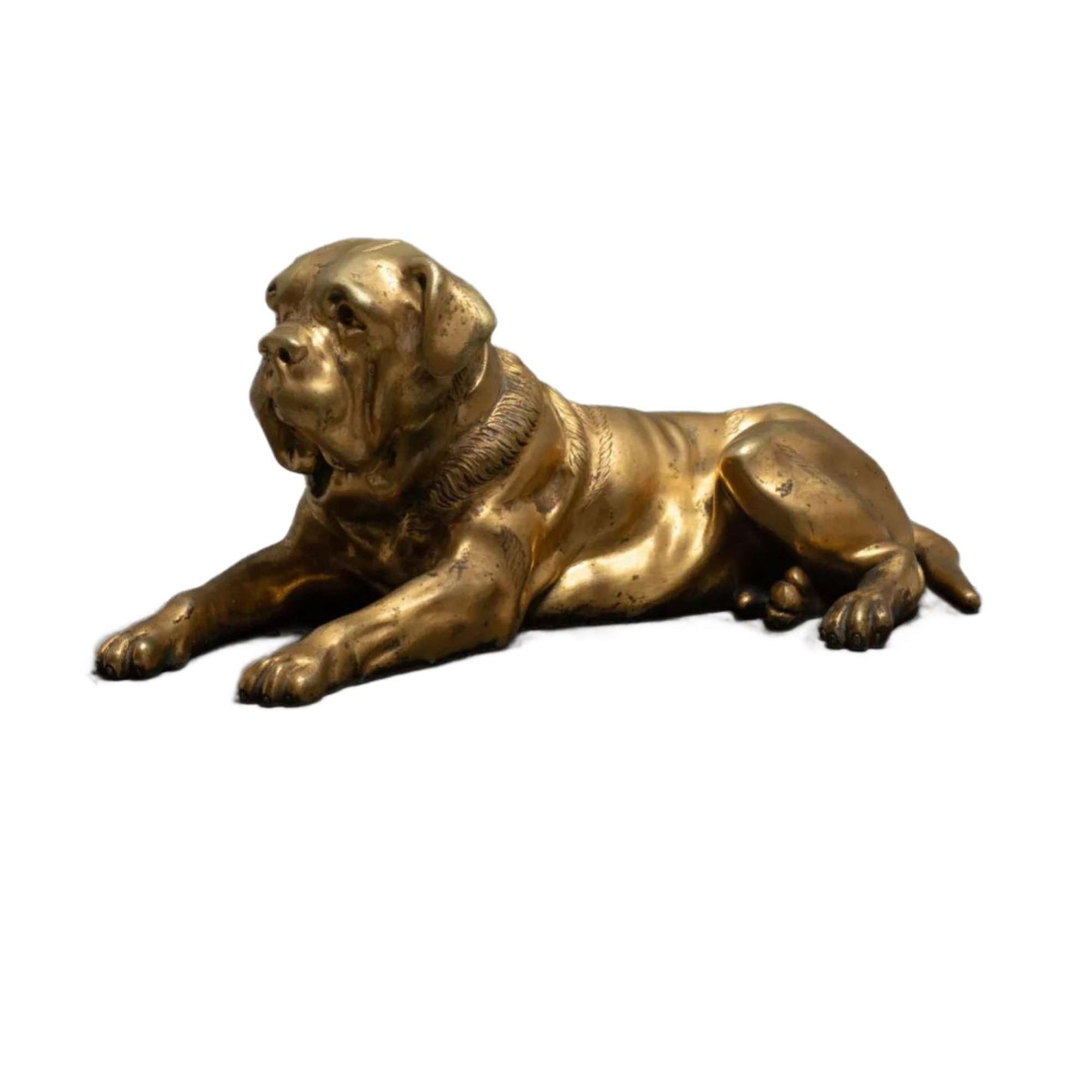 English Mastiff Dog Figure in Bronze on a Stone Stand, 19th Century