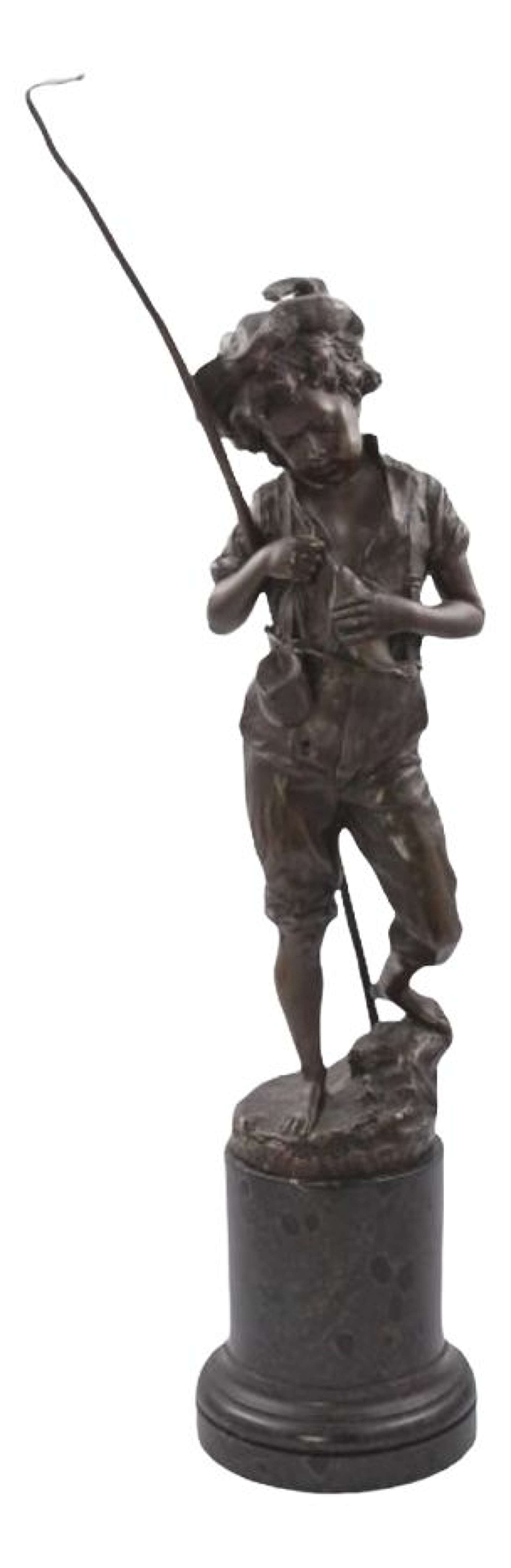 Bronze & Marble Boy with a Fishing Rod