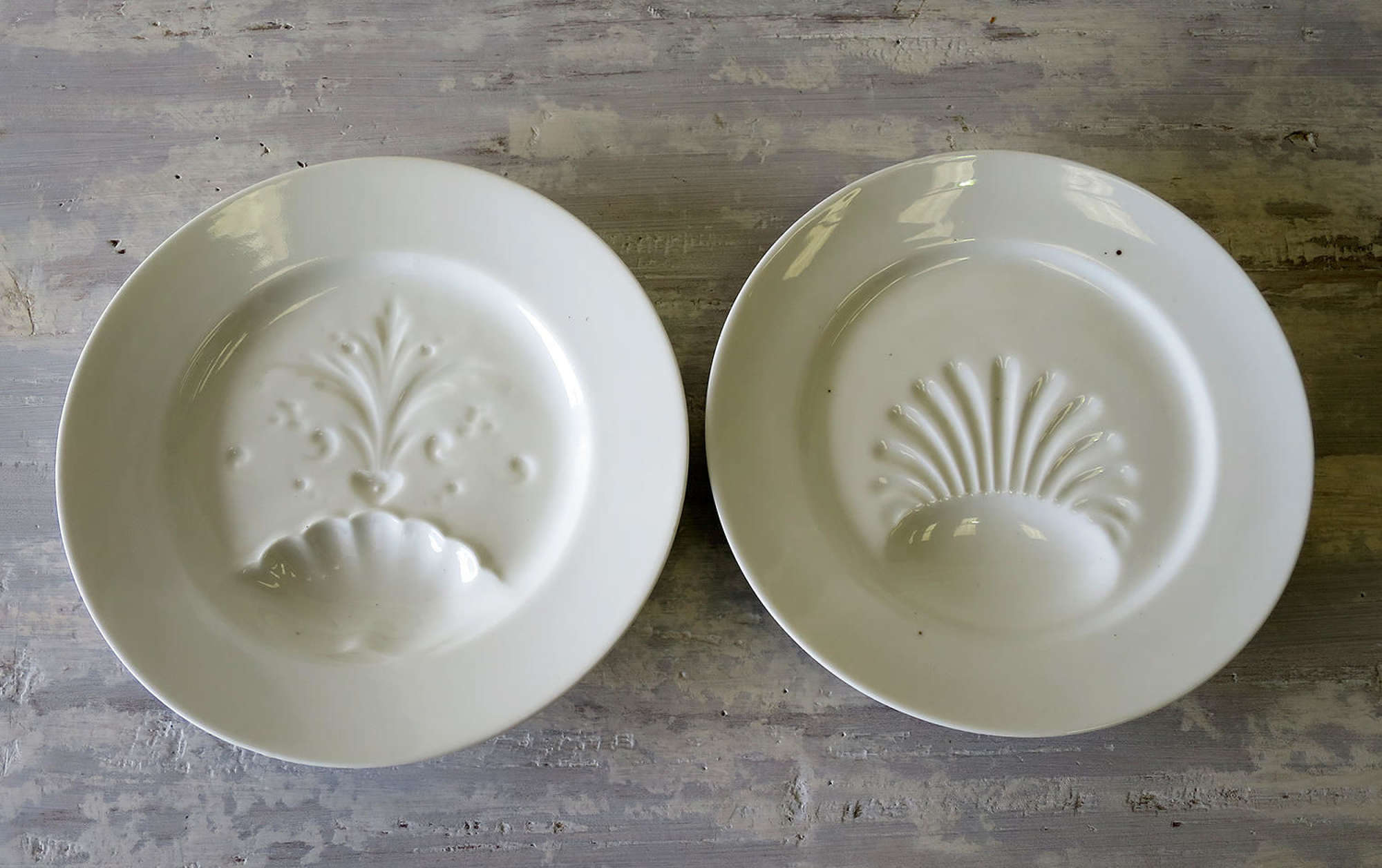 Two charming French white Porcelain Asparagus Plates 19th c
