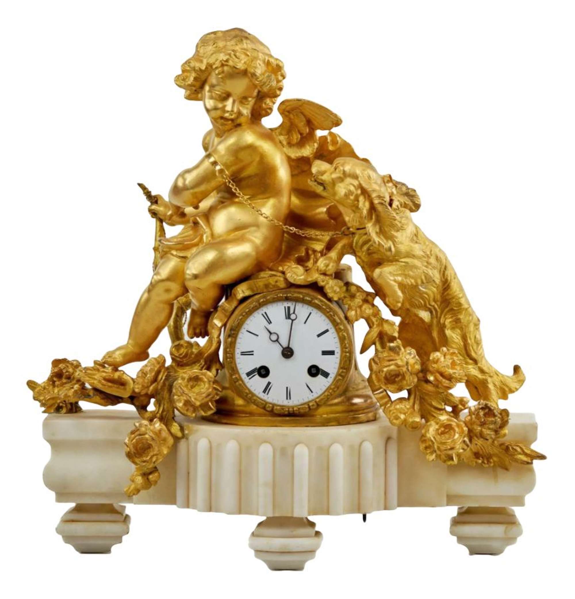 Putti With a Dog Mantel Clock by Phillipe Mourey
