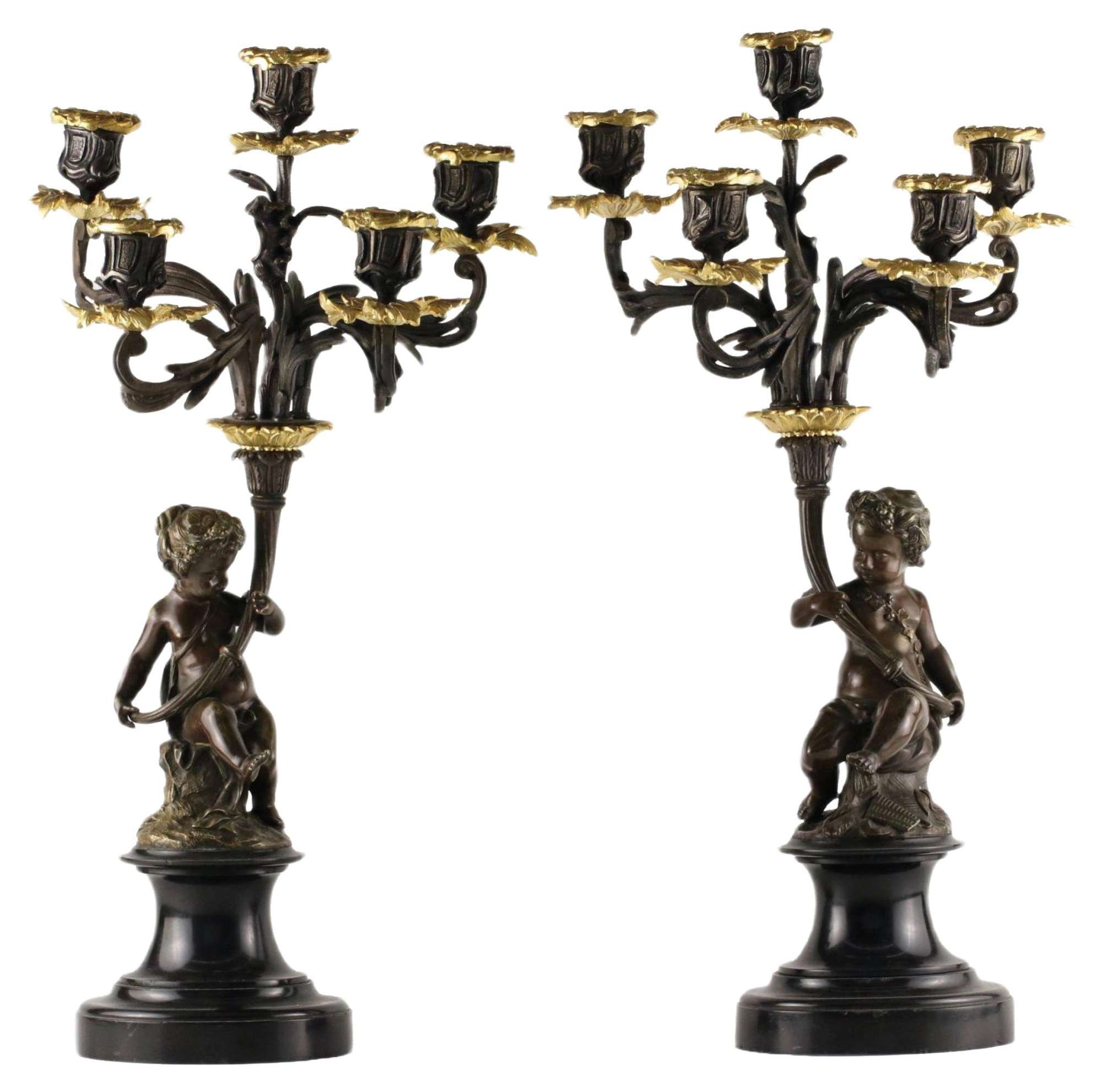 Bronze Candlesticks, 19th Century, Set of 2