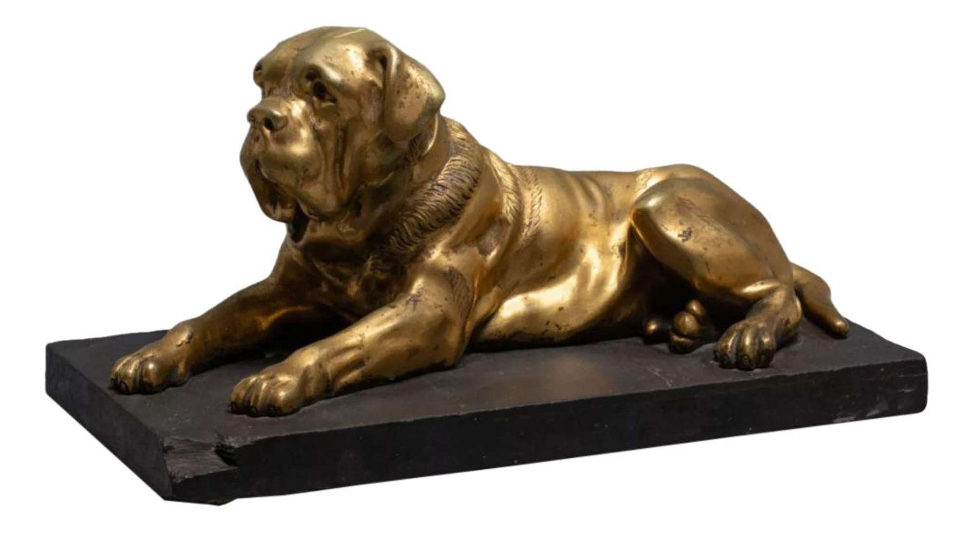 19th Century English Bronze Mastiff Dog Figure on a Stone Stand