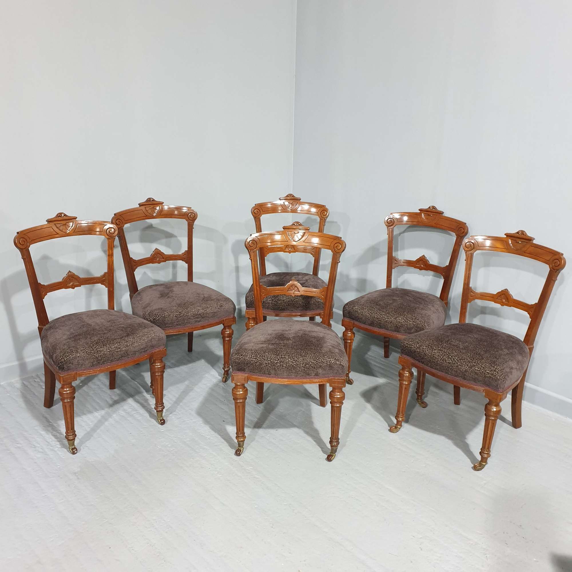 Set Six English Walnut Dining Chairs