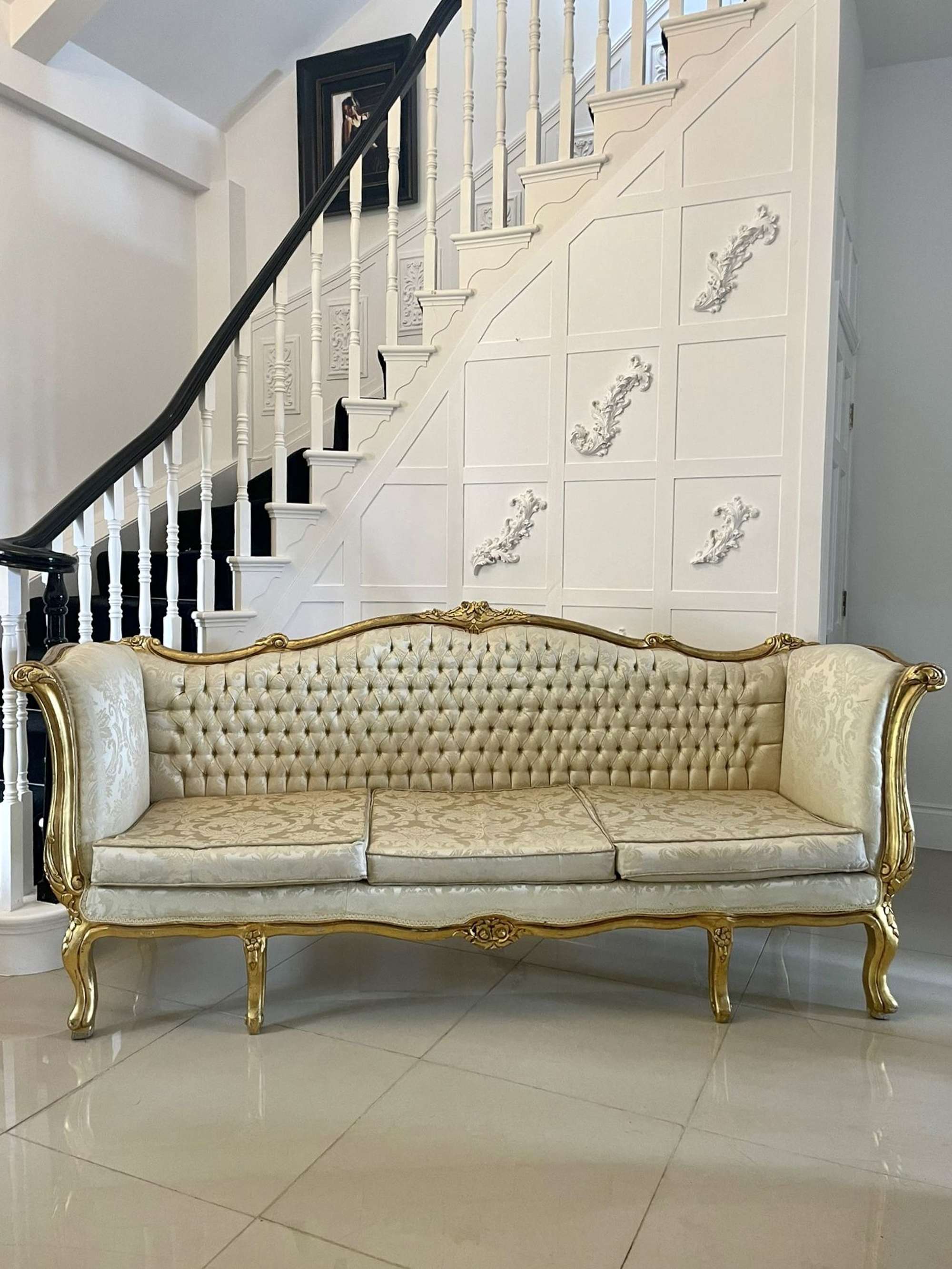 Quality Antique Victorian Large Carved French Gilded Settee
