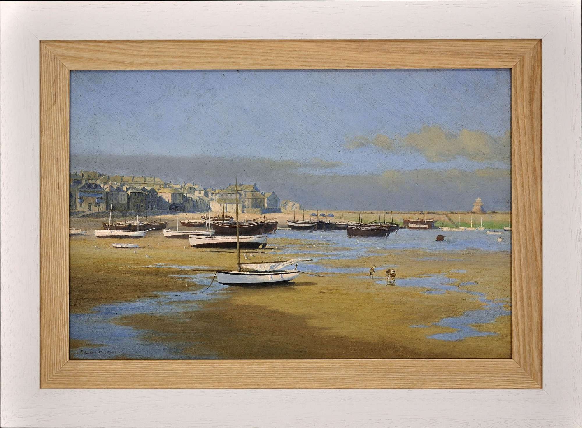 Edward Matthew Elliott 1869-1955. St Ives Harbour At Low Tide. Cornwall. Framed Oil.