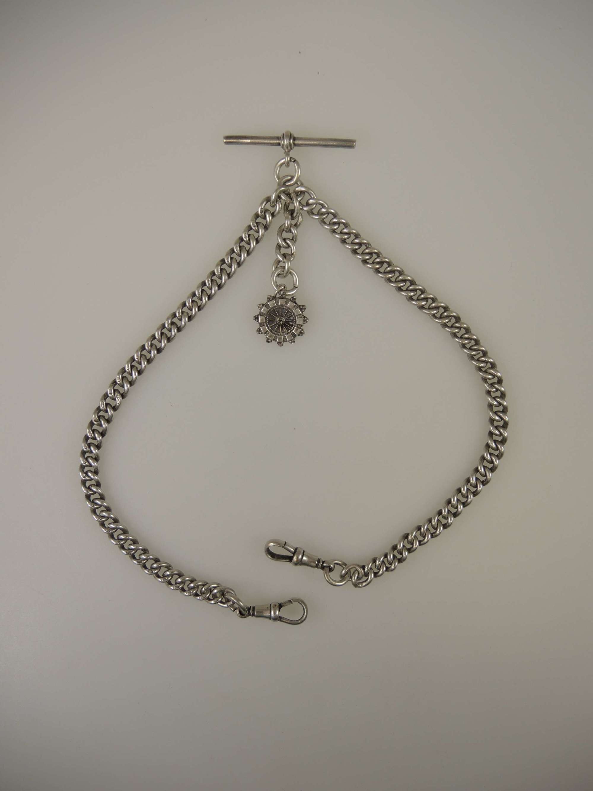 Top quality English silver double watch chain. Chester 1911