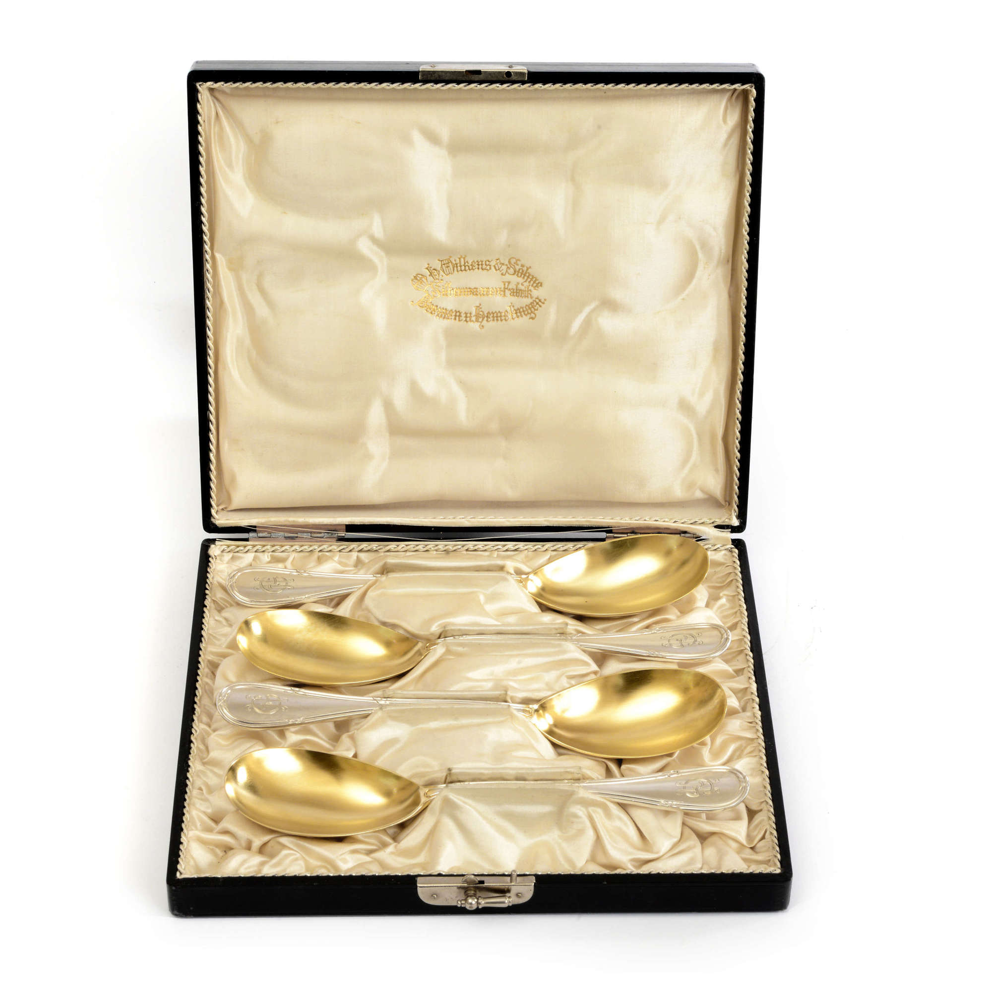 A Set of 4 Continental Silver Spoons in Fitted Case