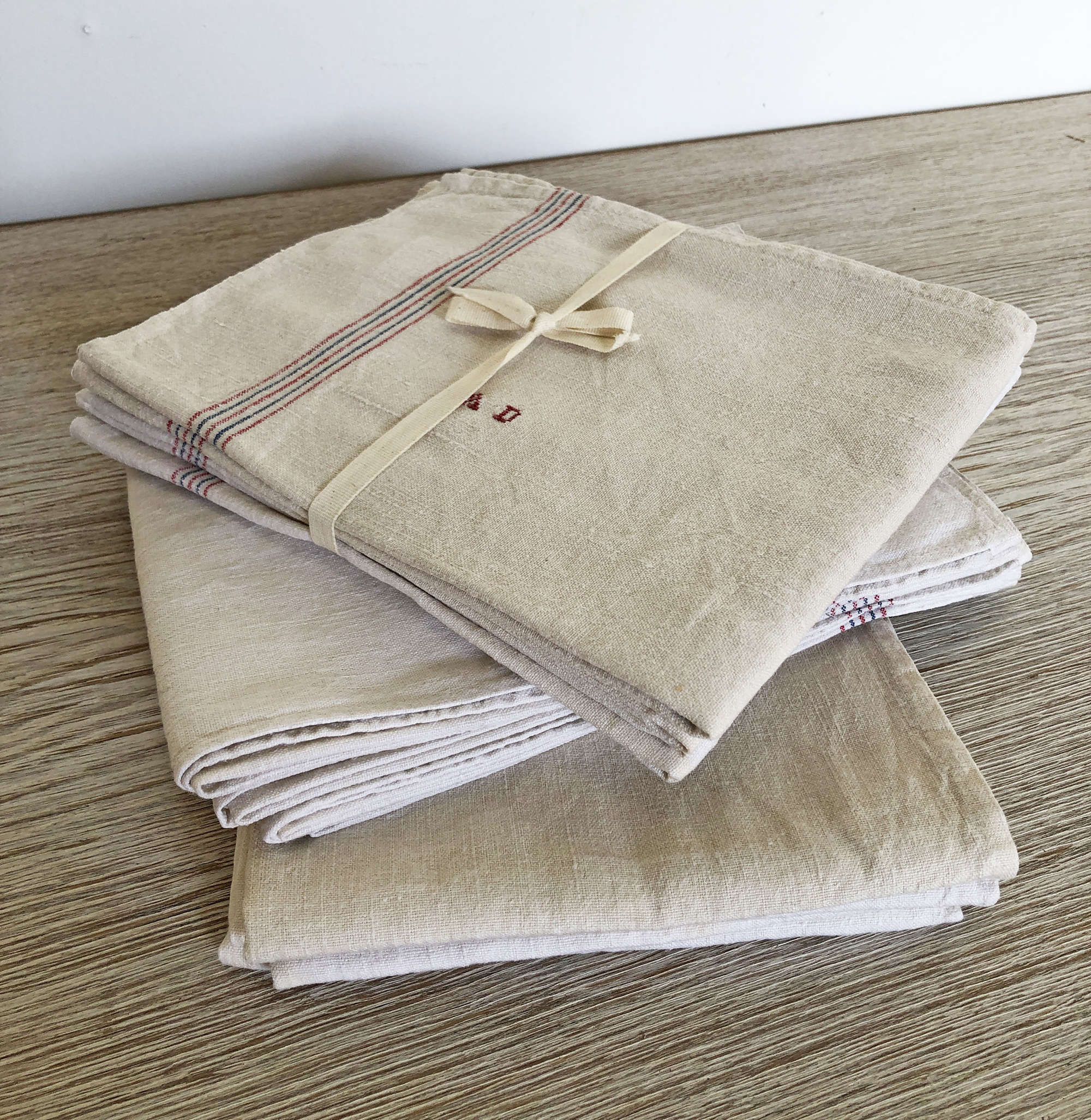 3 x Bundles of 4 early 20th c hemp/linen T-Towels