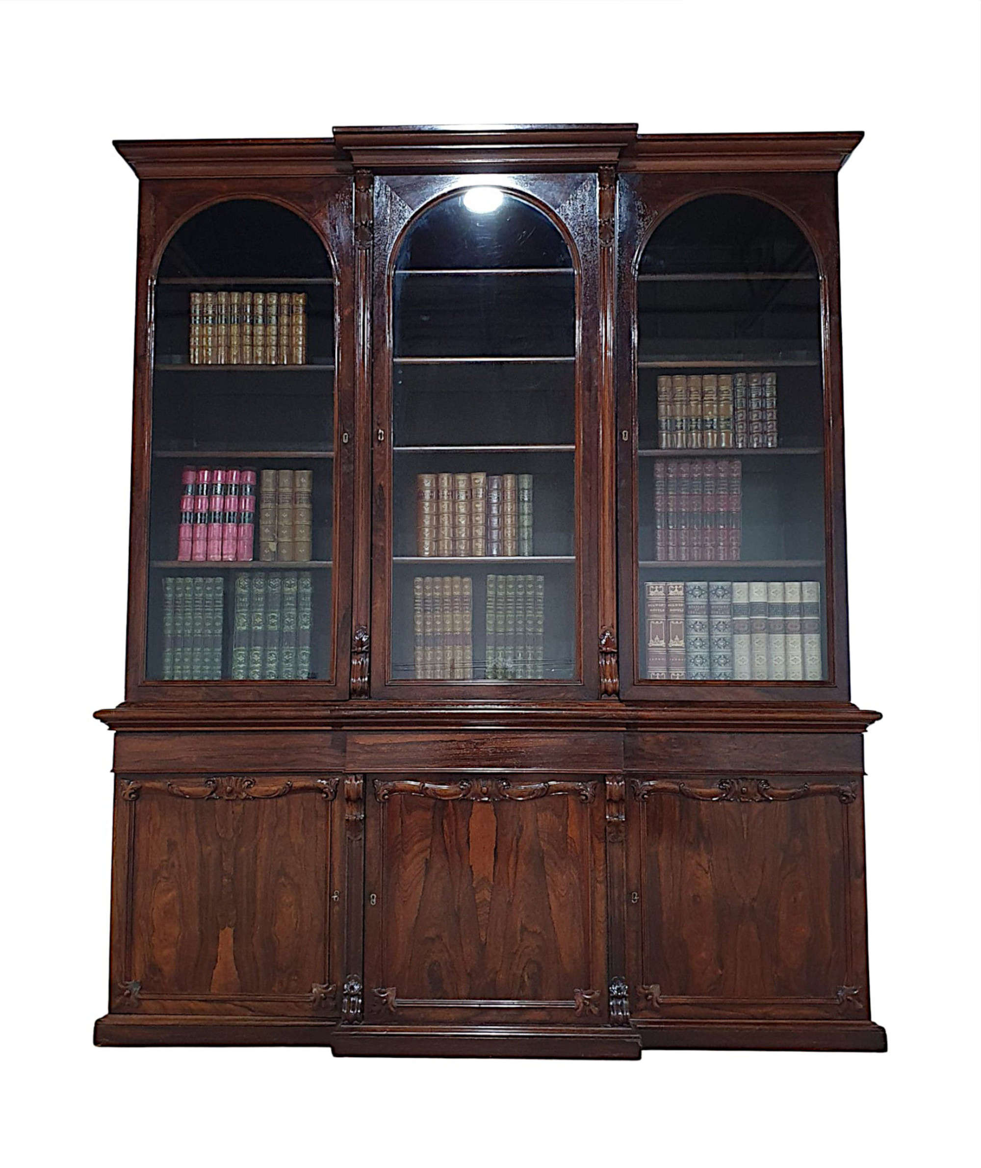 A Very Fine 19th Century Three Door Breakfront Antique Bookcase