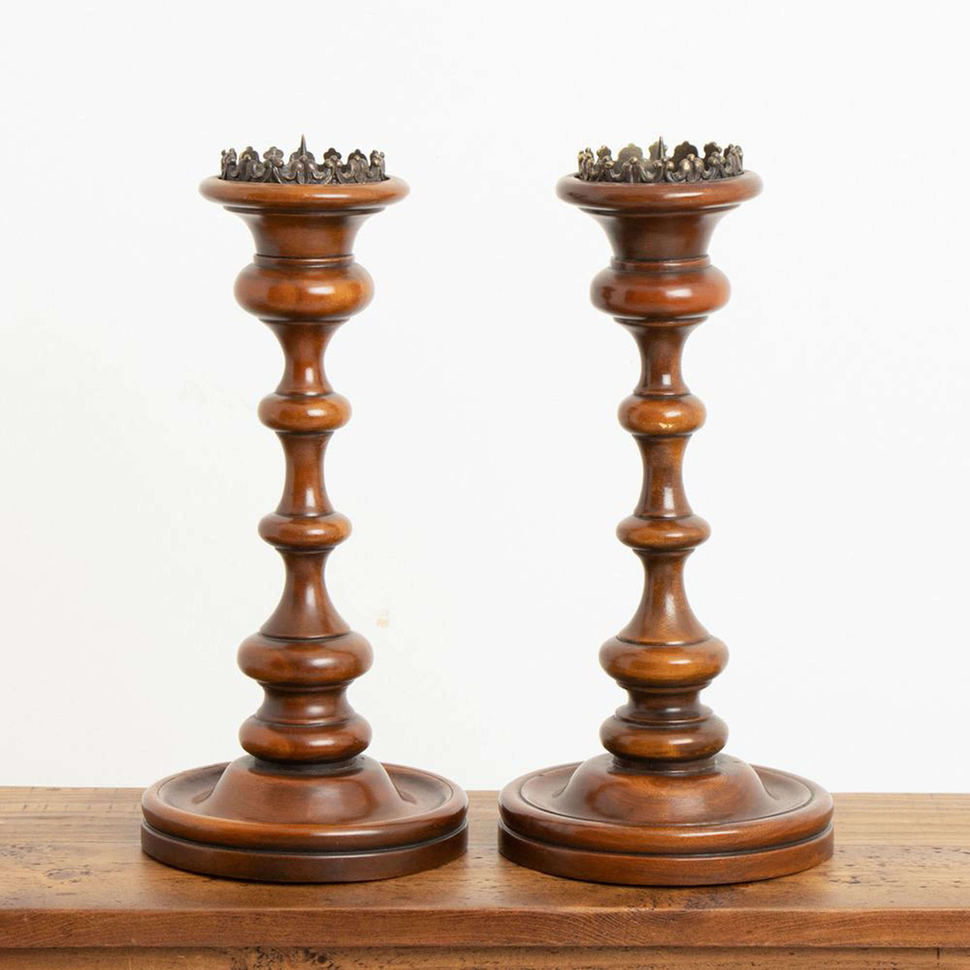 Pair of Wooden Turned Candlesticks