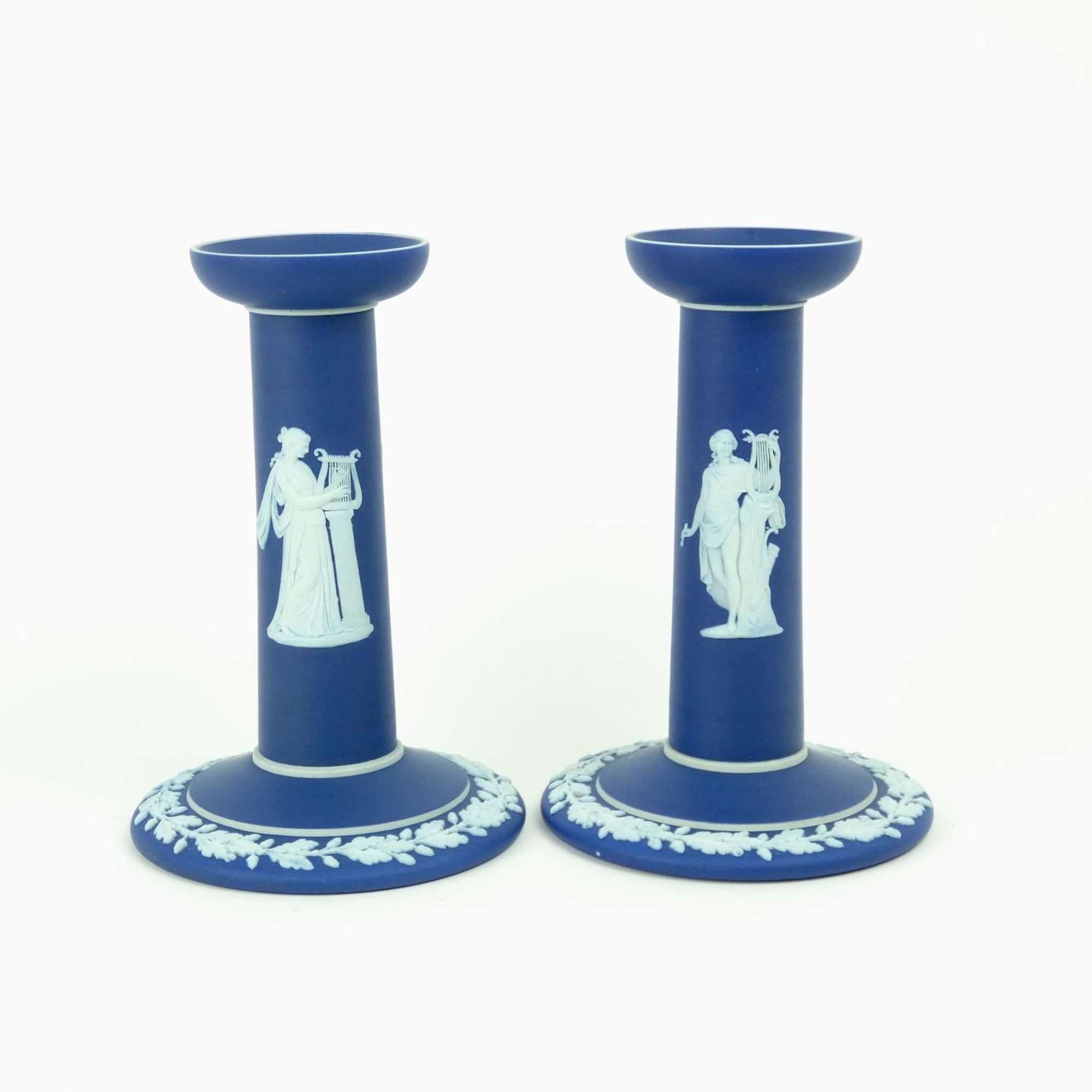 Wedgwood, dark blue, jasper candlesticks