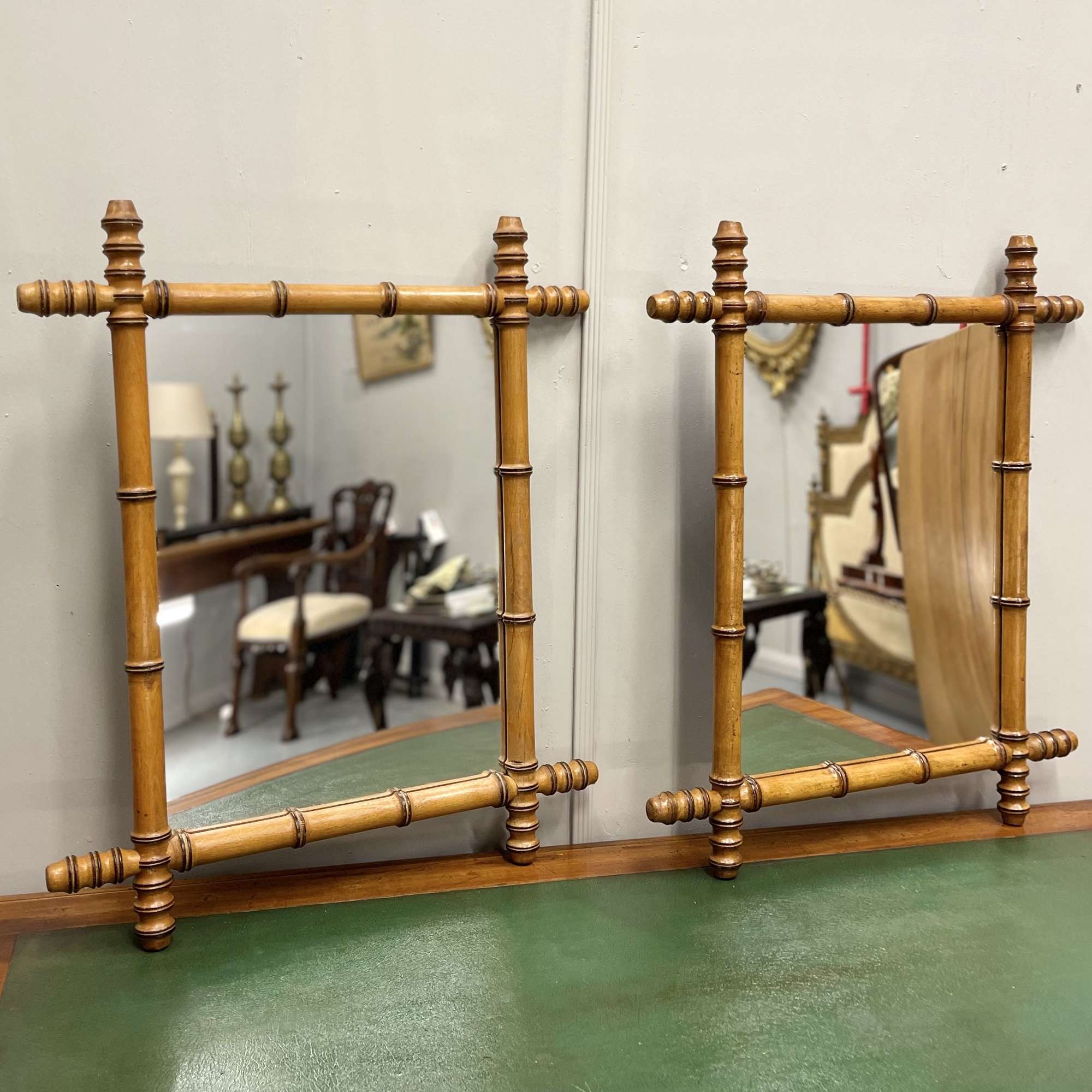 Pair Of French Faux Bamboo Mirrors