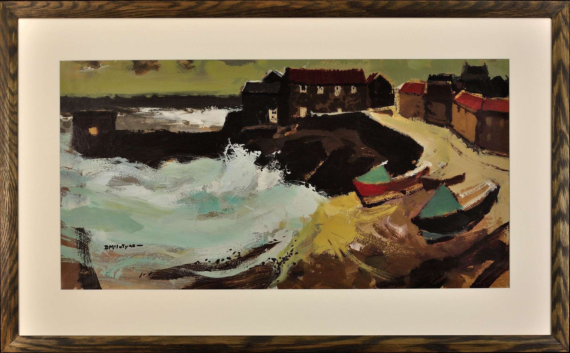 Donald Mcintyre 1923 - 2009. English. Stormy Day, Craster, Northumberland. Oil On Paper.