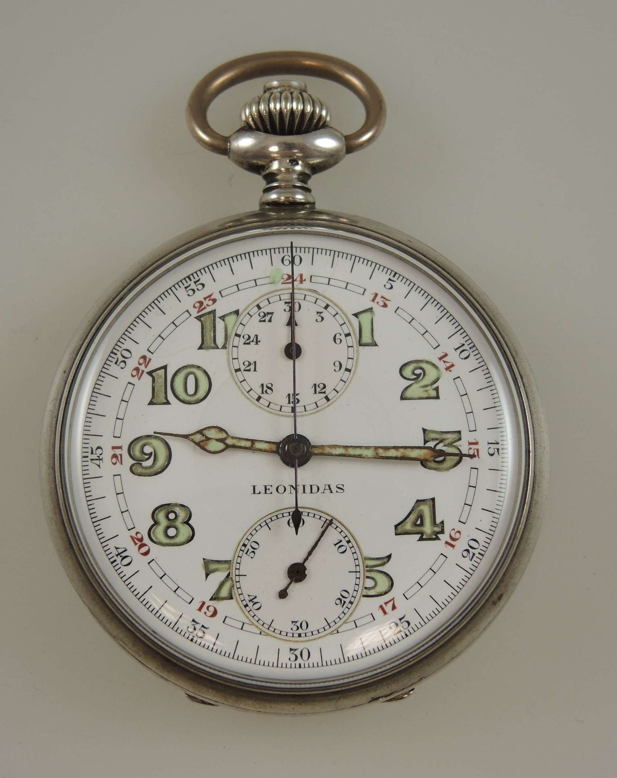 Silver Kriegsmarine chronograph pocket watch by Leonidas c1940