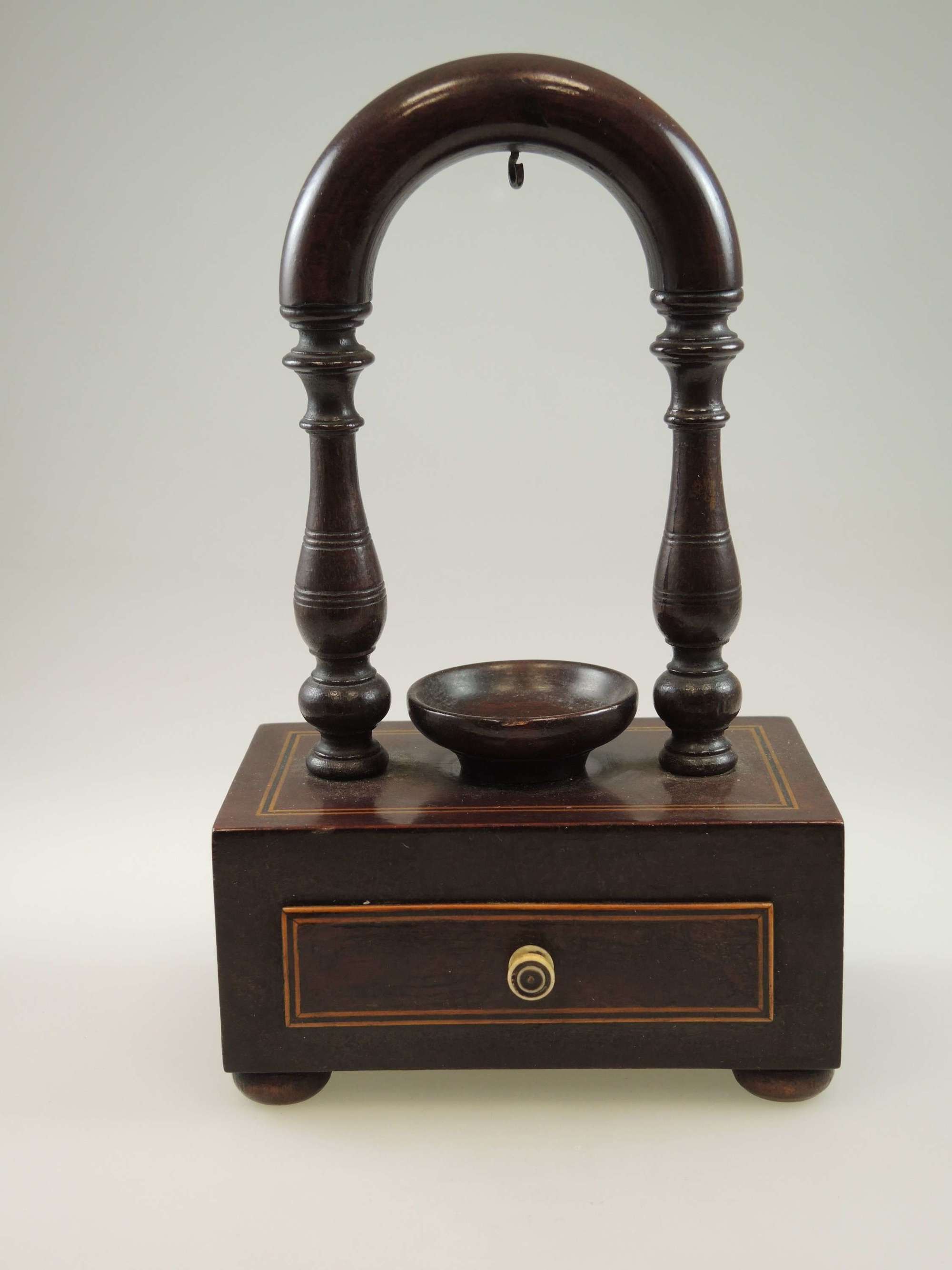 Victorian large verge treen pocket watch stand with drawer c1850