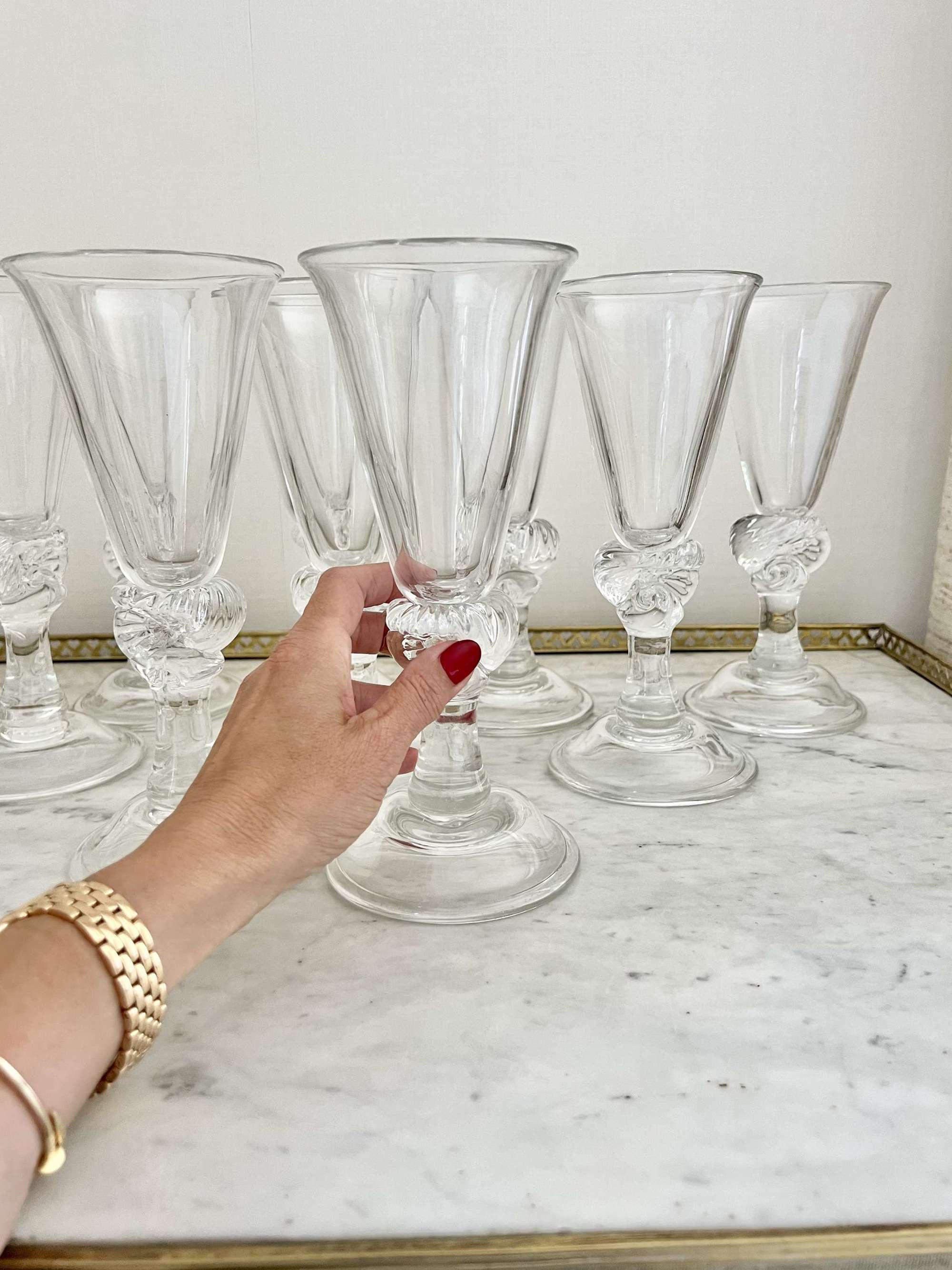 Anthony Stern handblown crystal shell wine goblets