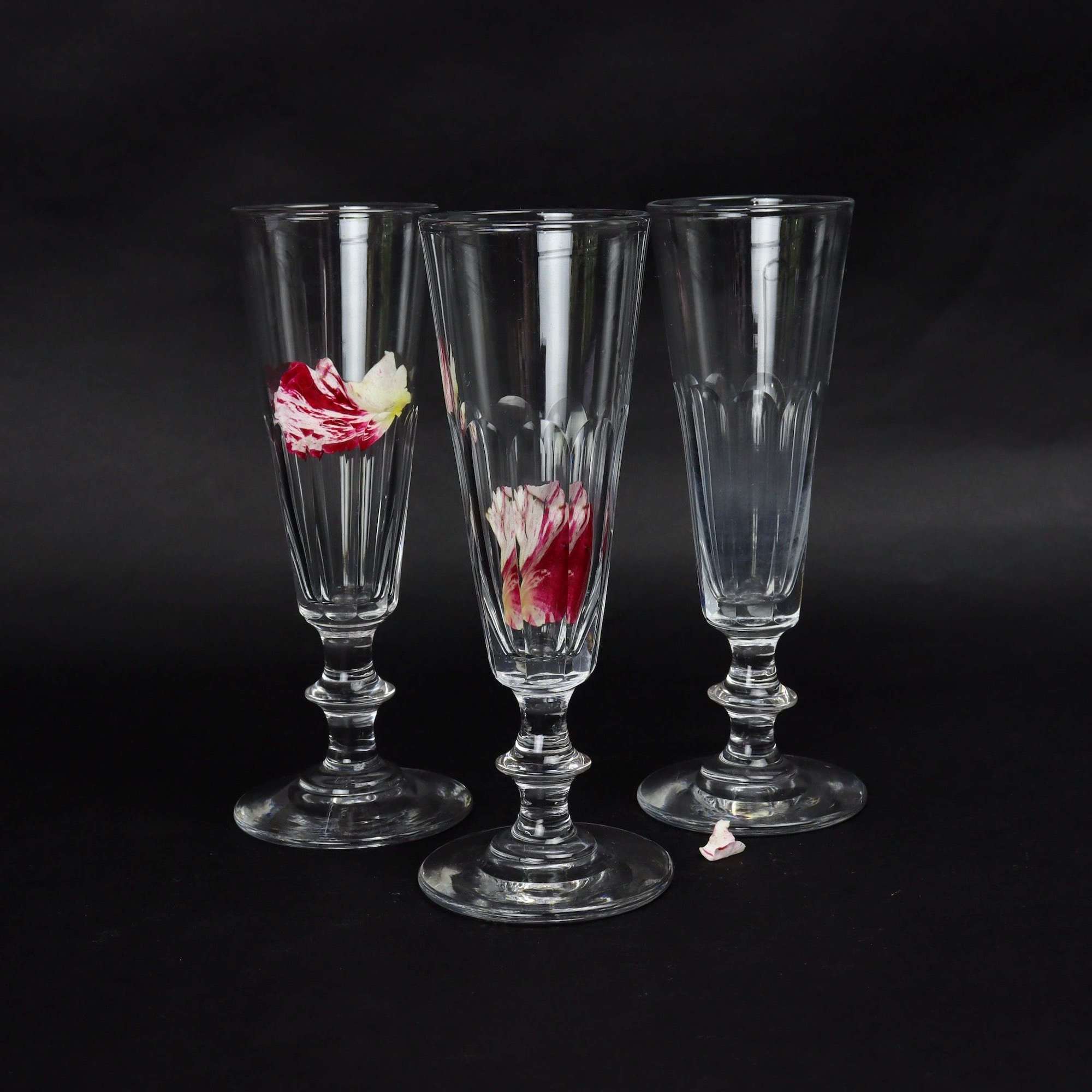 3 French Crystal Champagne Flutes