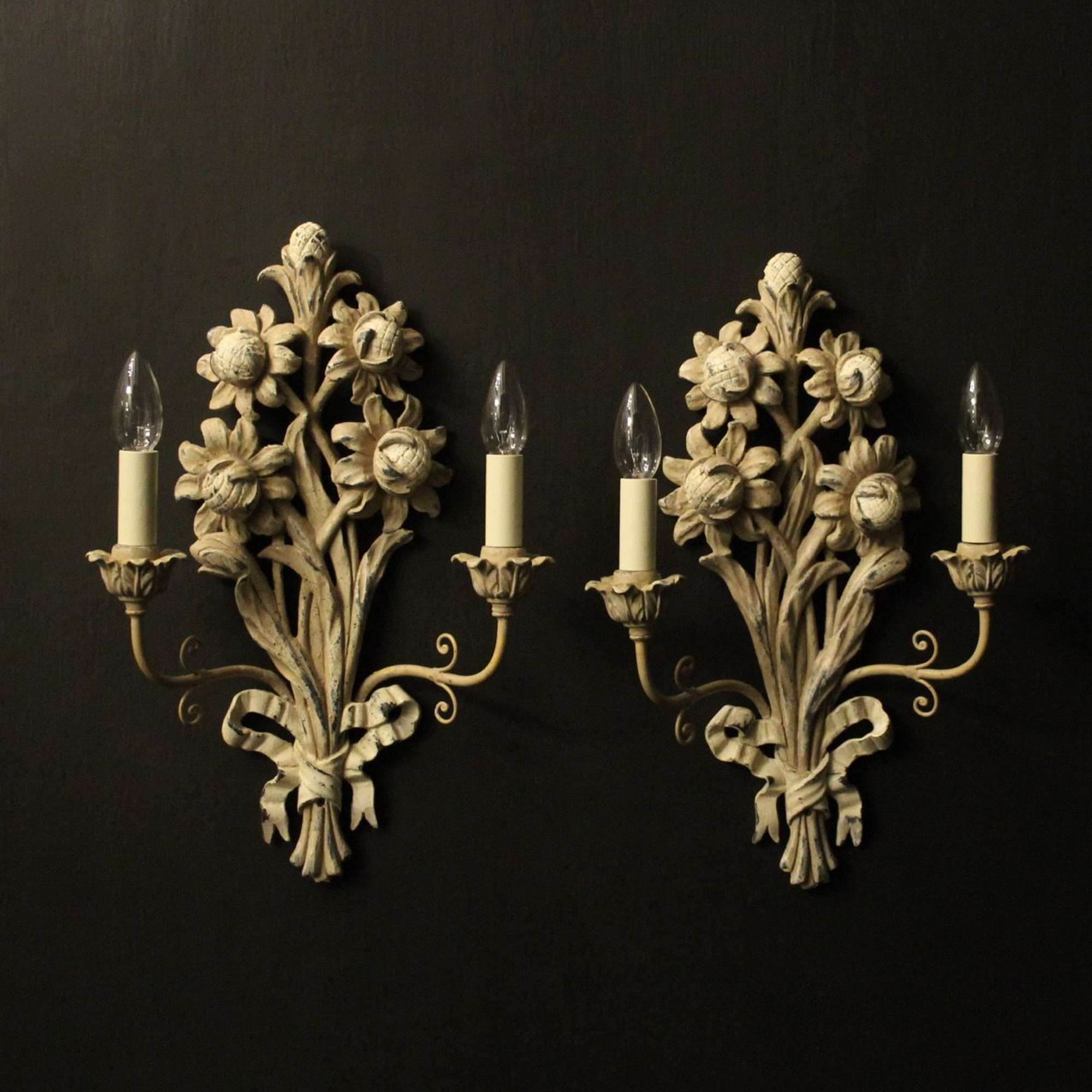 French Pair Of Twin Arm Polychrome Wall Lights