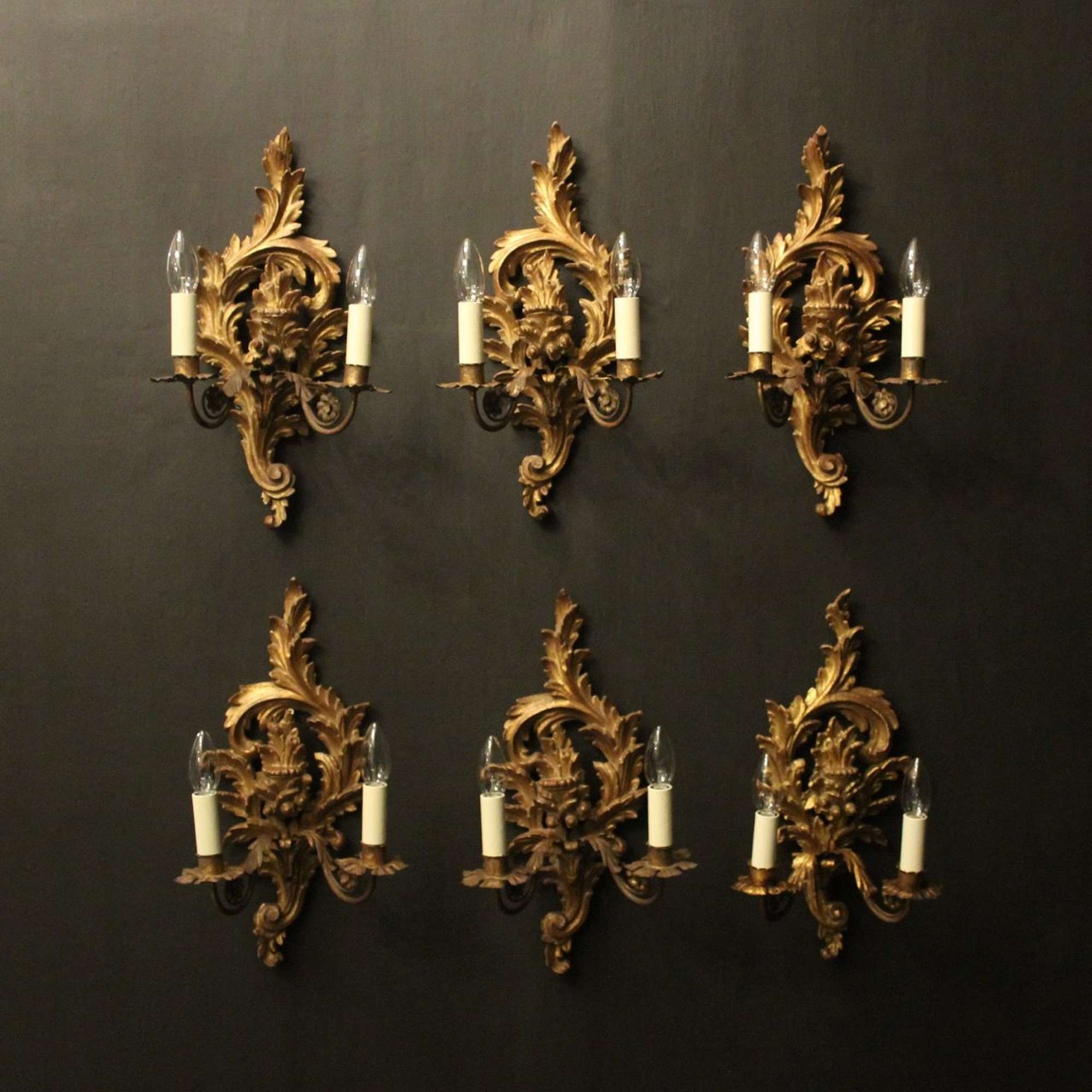 French Set Of 6 Giltwood Antique Wall Lights