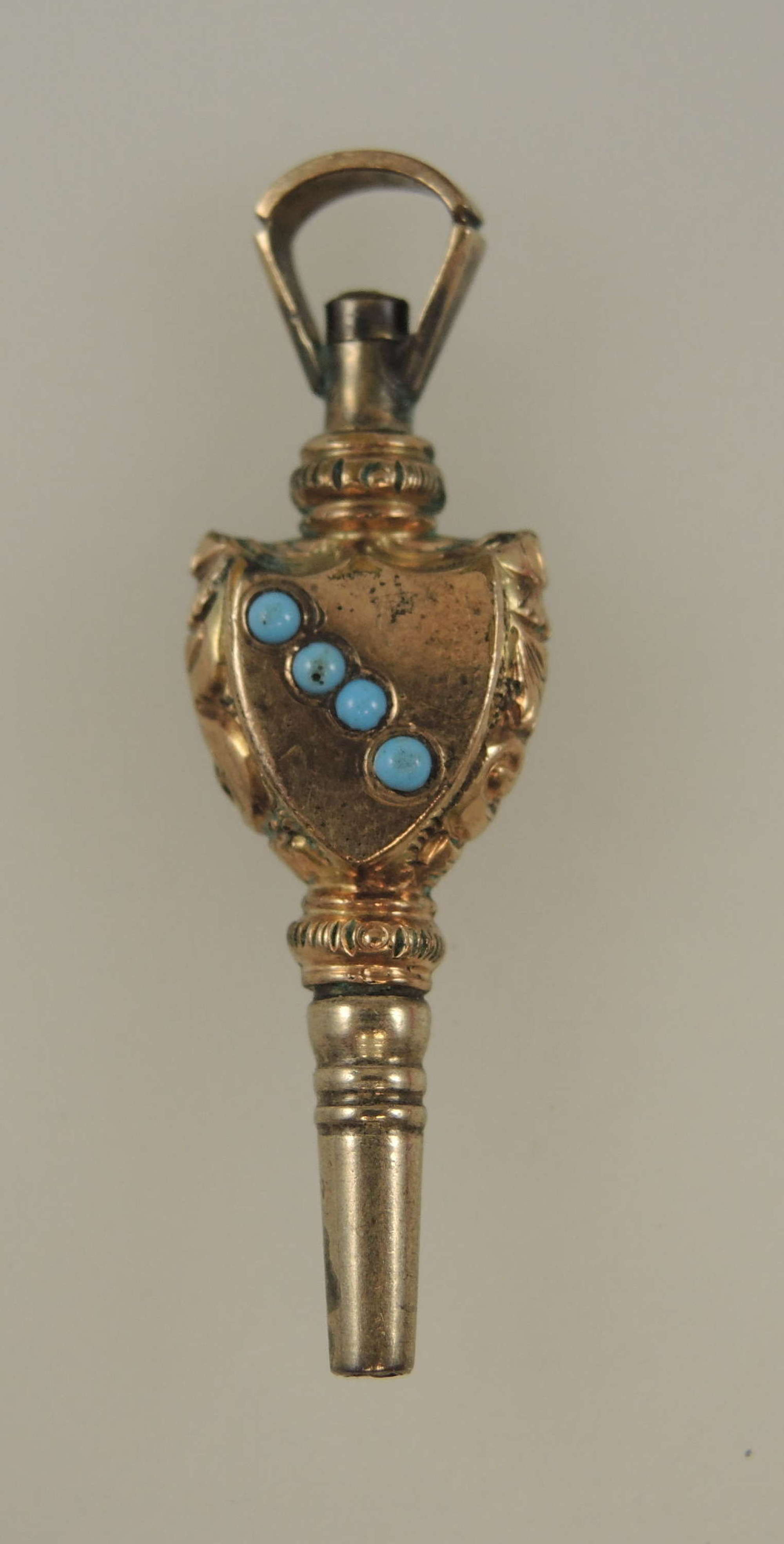 Victorian gilt and turquoise set pocket watch key c1850