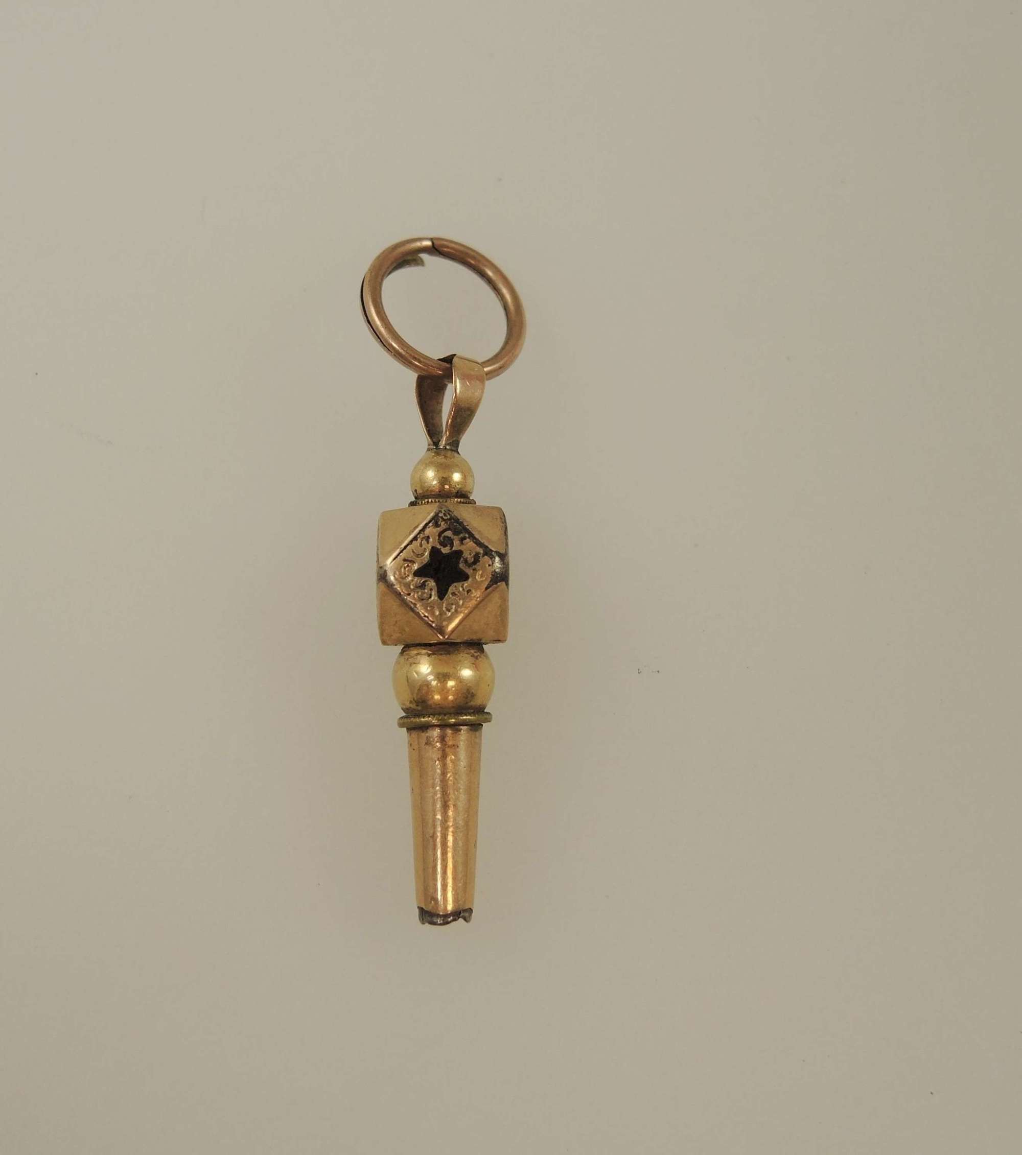 Victorian gilt and enamel pocket watch key c1850