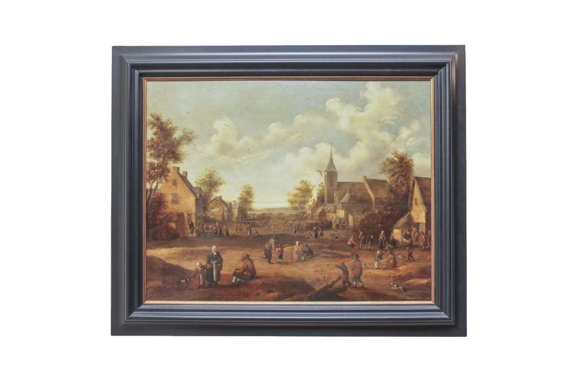 After Cornelis Drochsloth, Peasant Feast Painting, Oil on Canvas, Framed