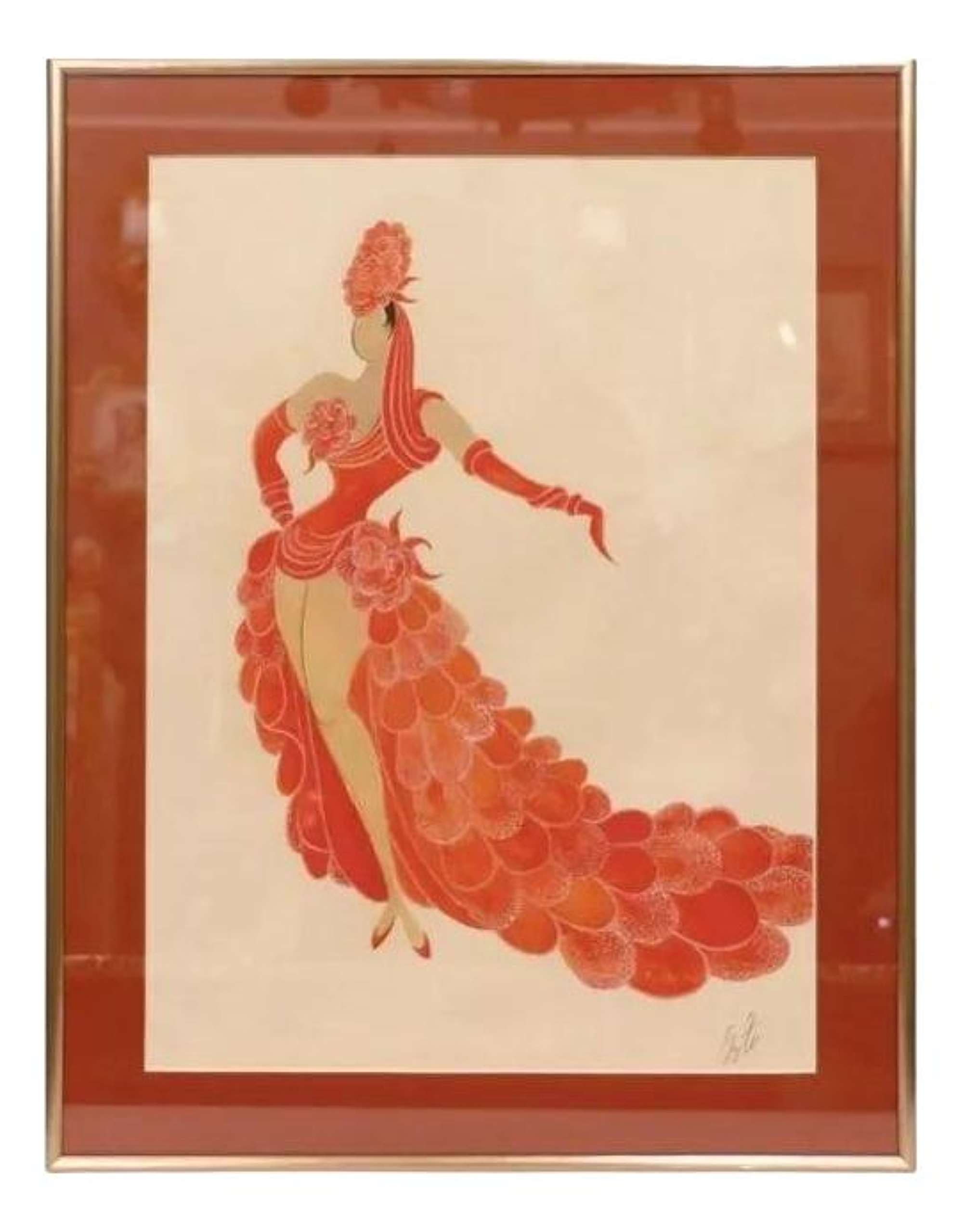 Erte, Stage Costumes Series Illustration, 1990s, Mixed Media on Paper, Framed
