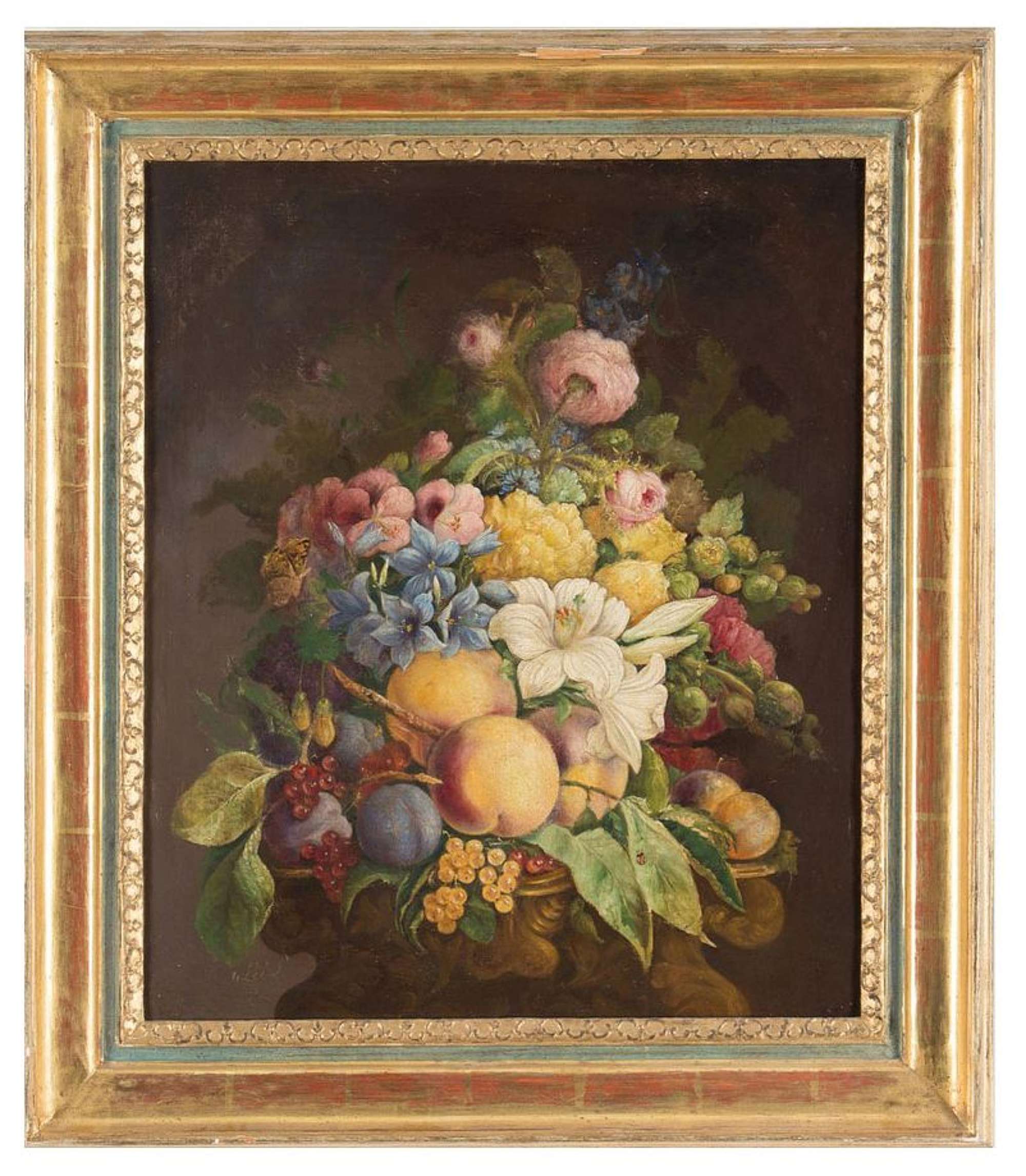 Still Life Bouquet of Flowers, 19th-Century, Oil on Canvas, Framed