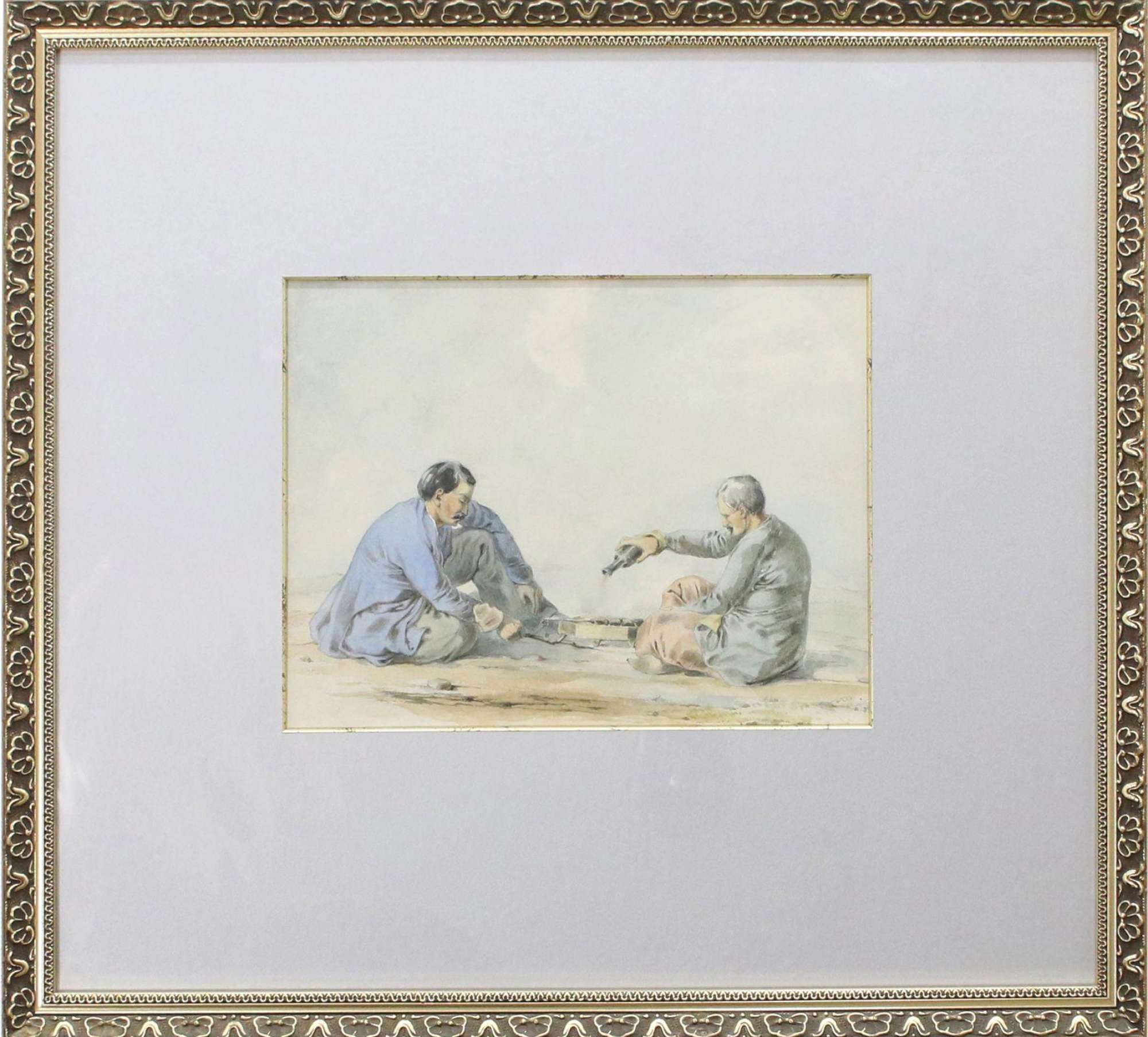 At the Mangal, 19th-Century, Watercolor on Paper, Framed
