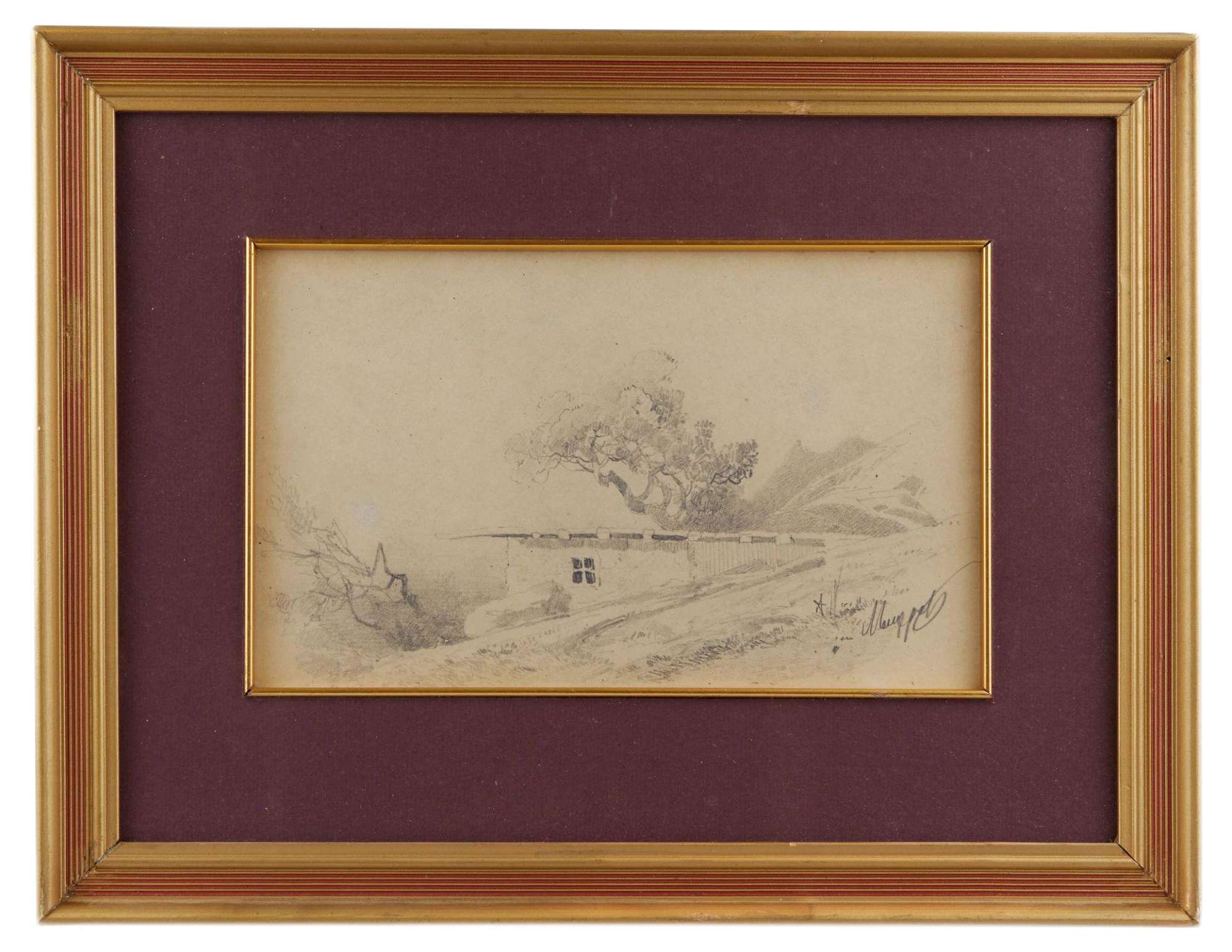Meshchersky Arseny Ivanovich, Crimean Landscape, 19th-Century, Pencil on Paper, Framed