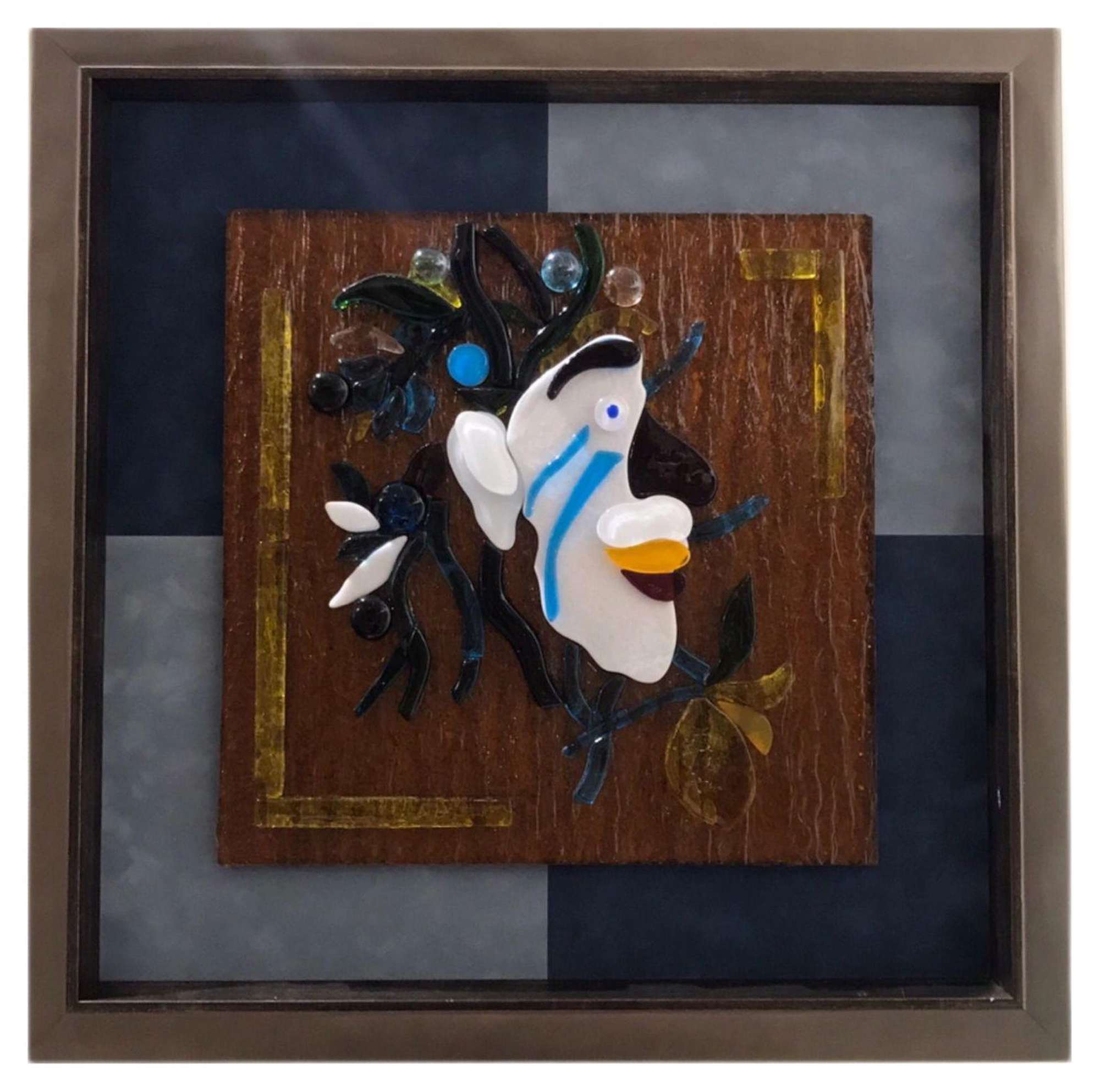 Anatoly Grishchenko, Winter, 20th-Century, Colored Glass on Chessboard, Framed
