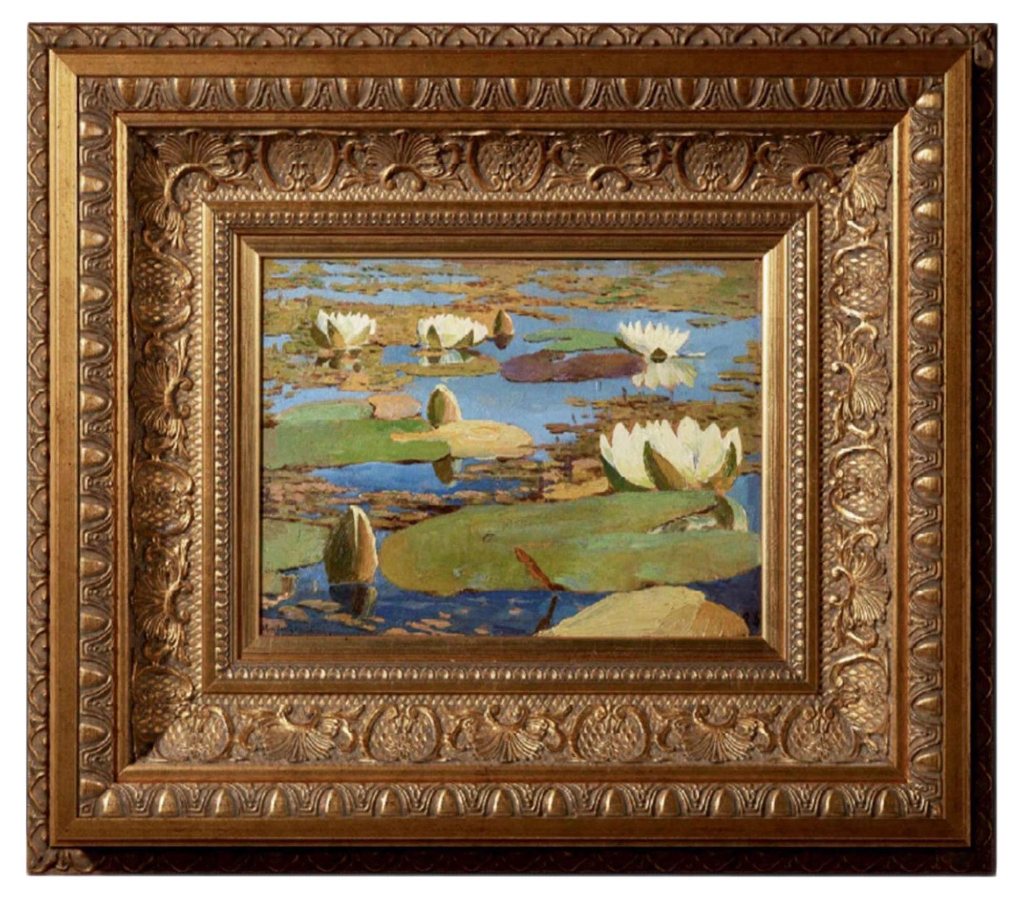 D.A. Lishchenko, Water Lilies, 20th-Century, Oil on Paper, Framed