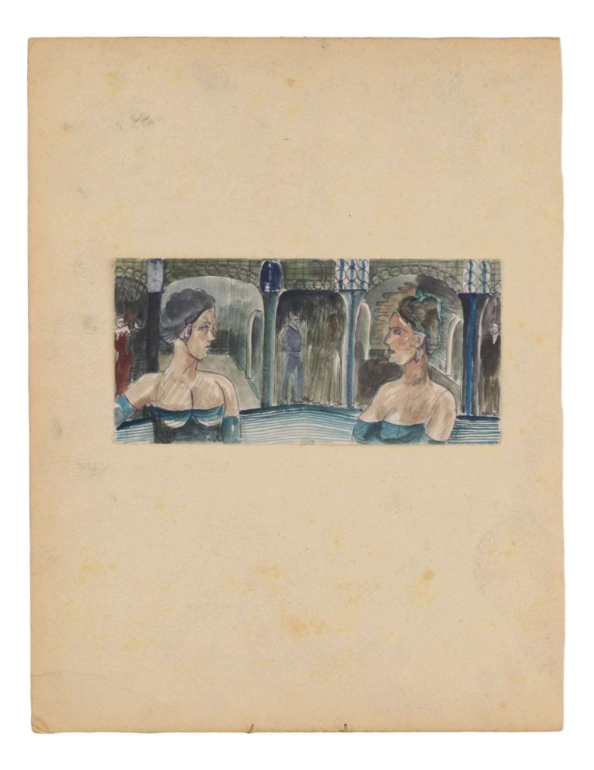 A. Zardinsh, Two Young Ladies. A Meeting, 1948, Mixed Media, Framed
