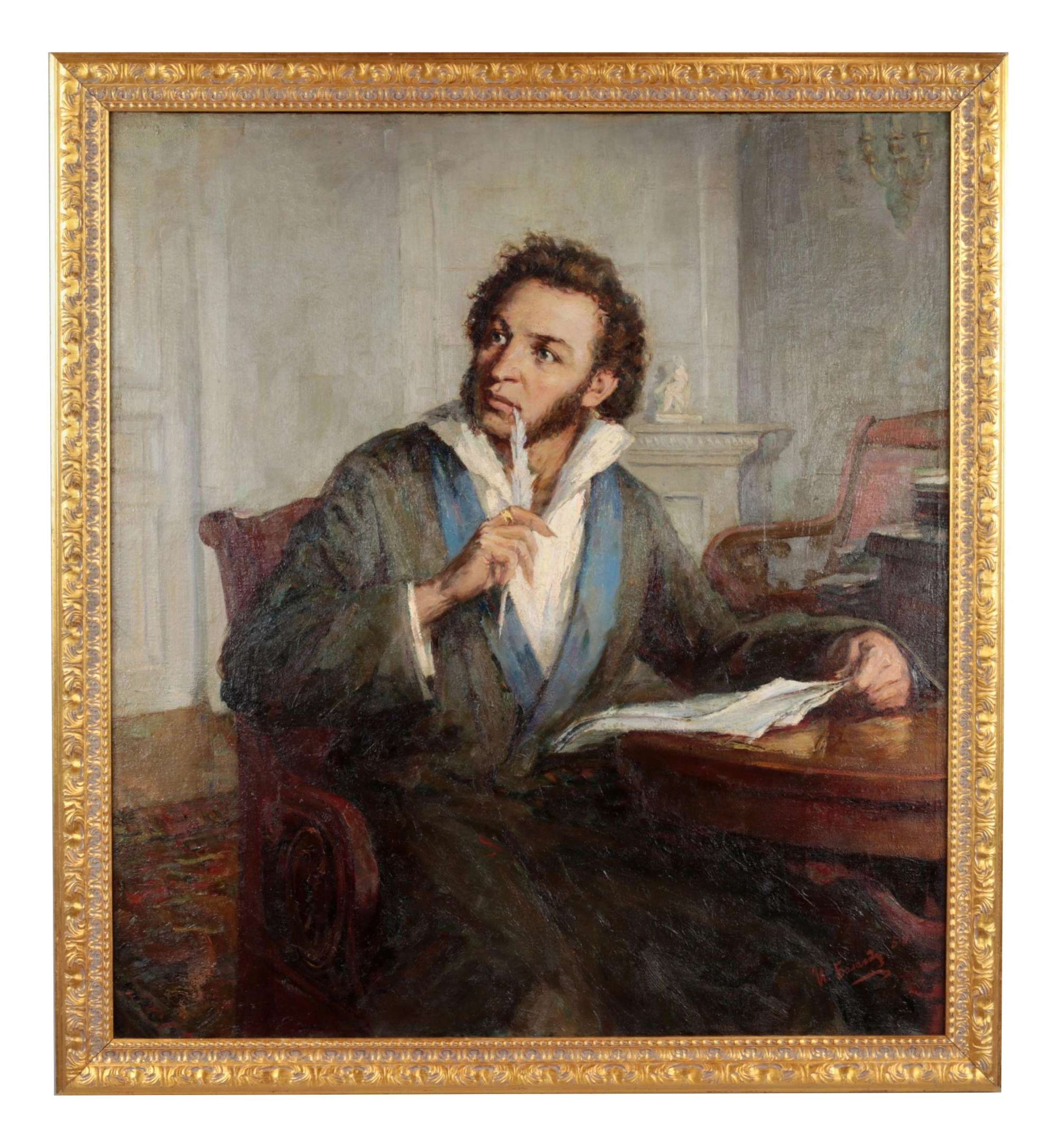 I Balandin, Pushkin at Mikhailovsky, 1958, Oil on Canvas, Framed