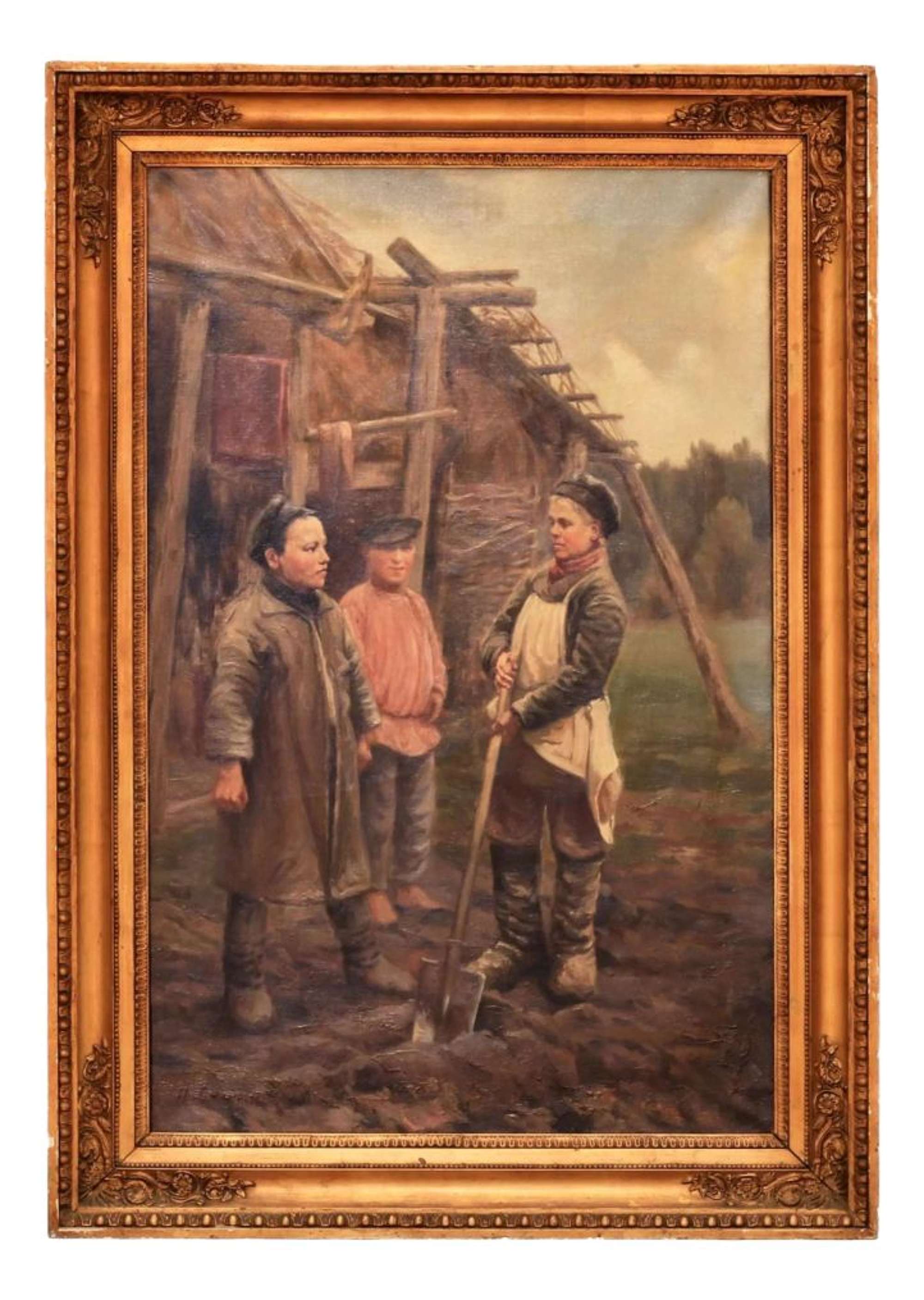 Balunin M.A., Peasant Children, Oil on Canvas, Framed