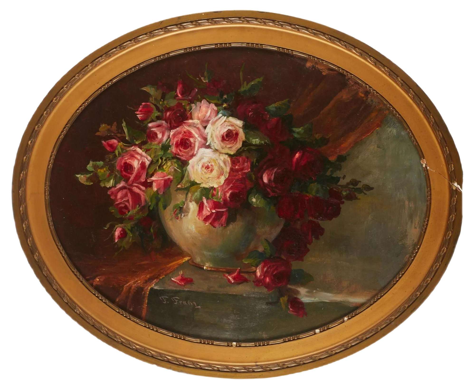 T. Franz, Roses, Oil on Cardboard, Framed