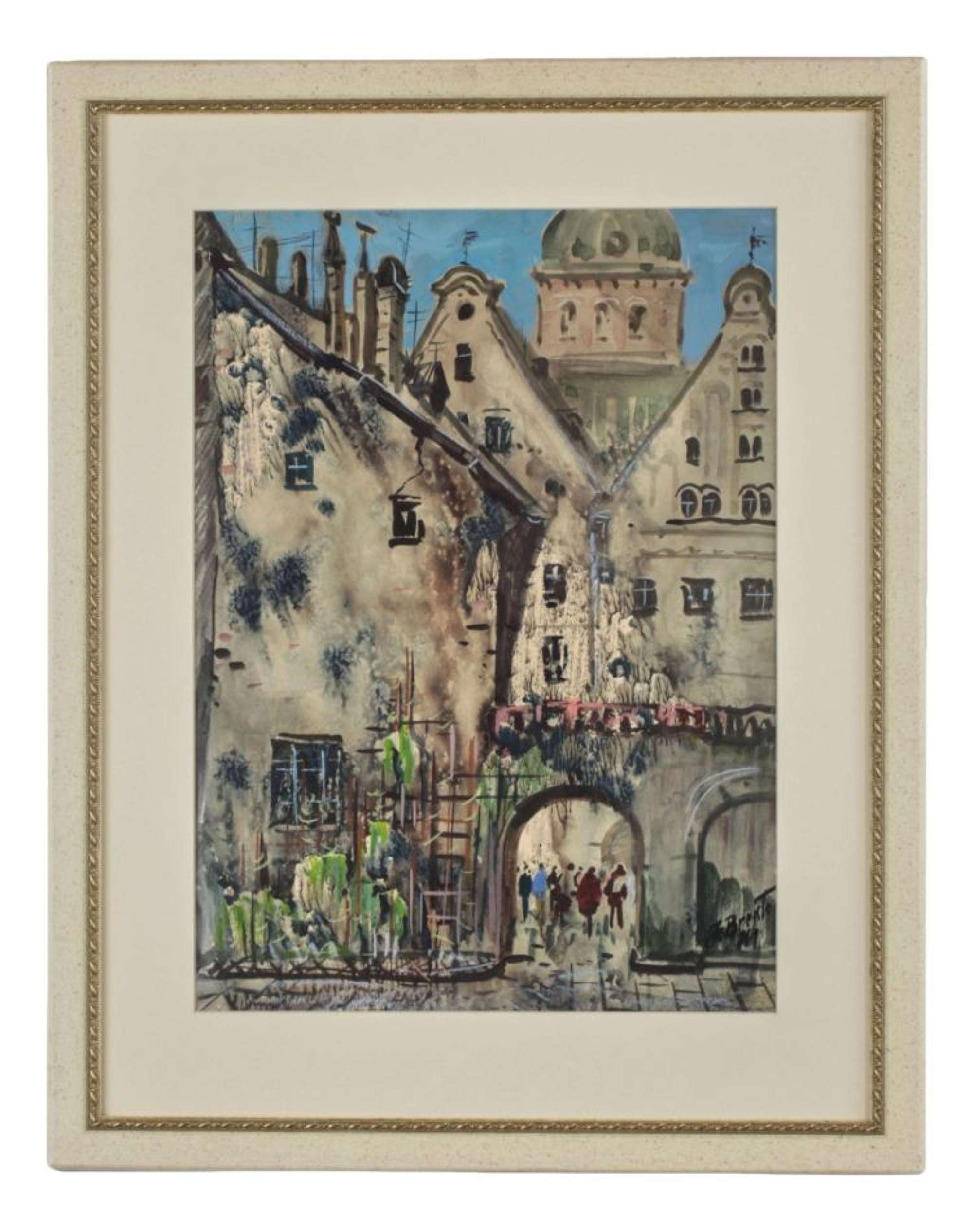 Janis Brekte, Old Riga, 1971, Watercolor, Framed